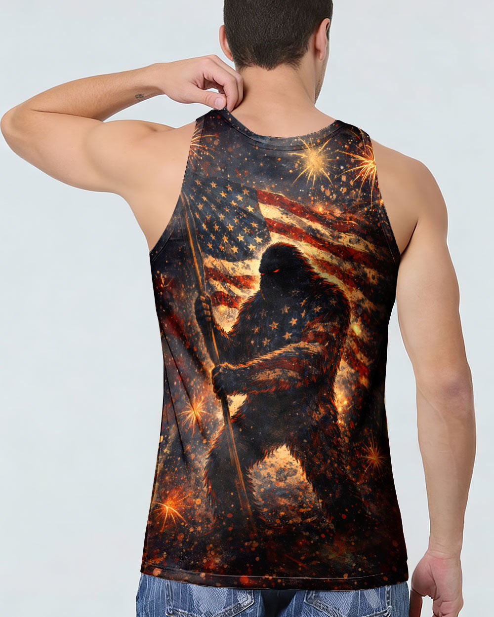 BIGFOOT STARS AND STRIPES GRUNGE ART ALL OVER PRINT - TLHN0704263