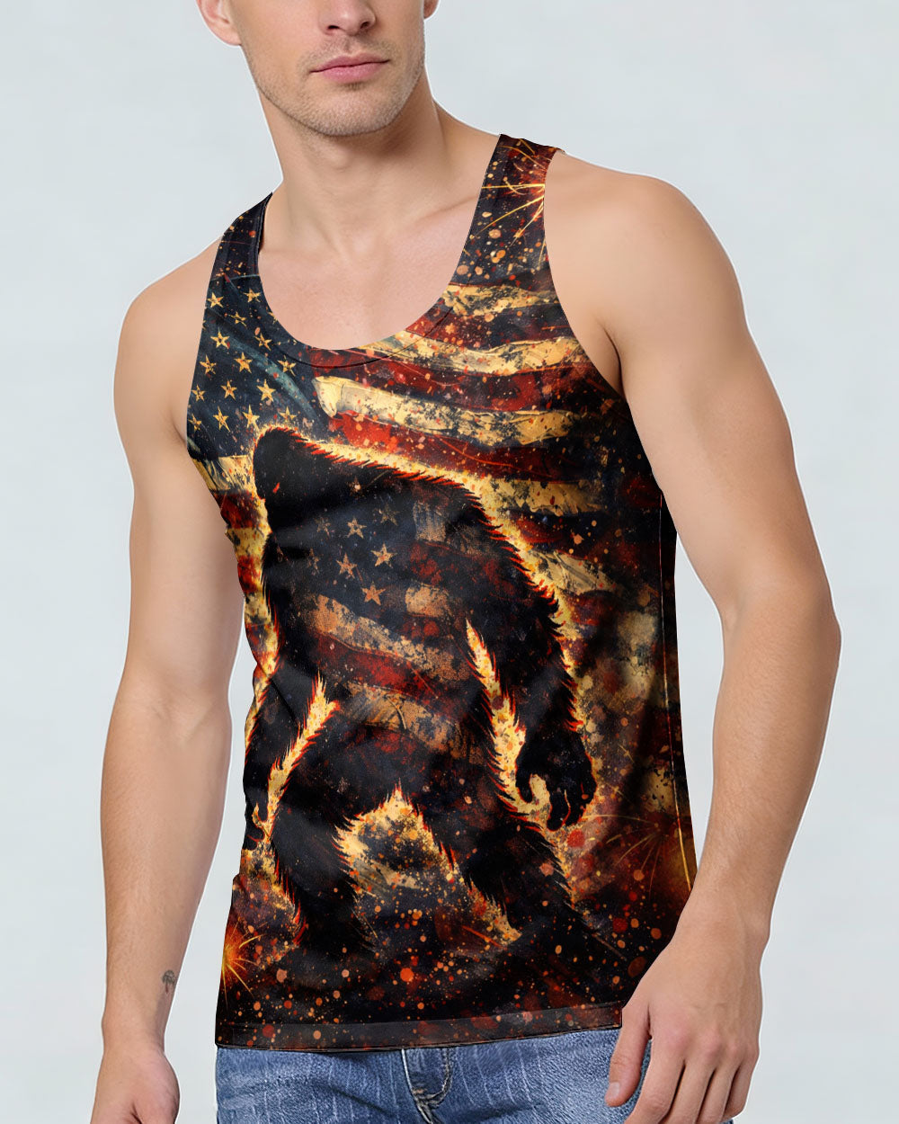 BIGFOOT STARS AND STRIPES GRUNGE ART ALL OVER PRINT - TLHN0704263