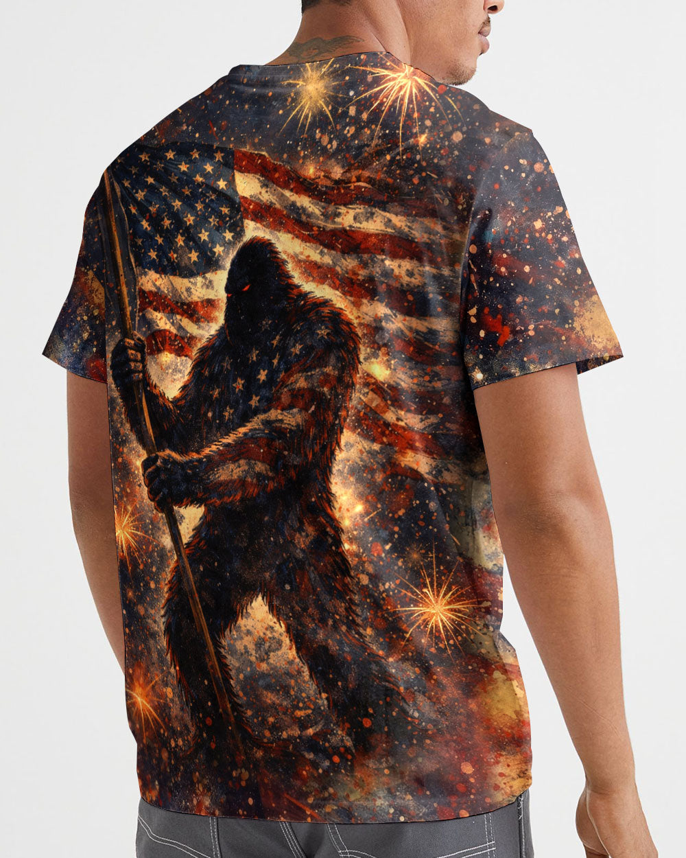 BIGFOOT STARS AND STRIPES GRUNGE ART ALL OVER PRINT - TLHN0704263