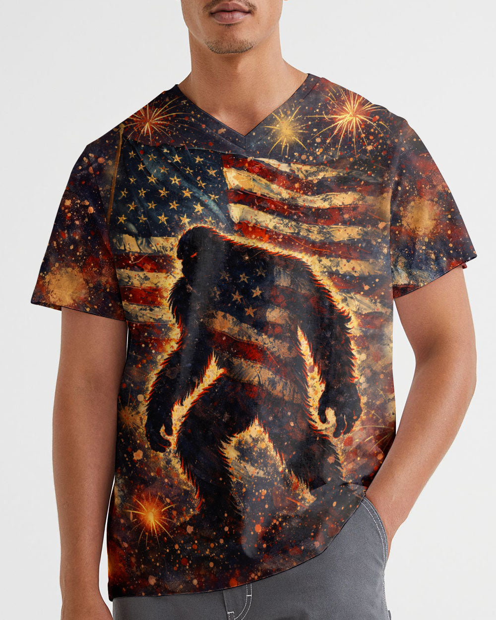 BIGFOOT STARS AND STRIPES GRUNGE ART ALL OVER PRINT - TLHN0704263