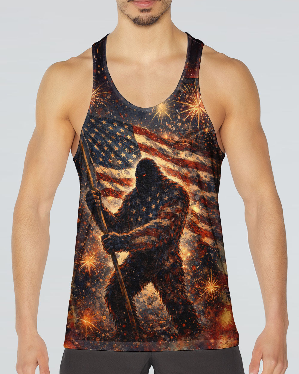 BIGFOOT STARS AND STRIPES GRUNGE ART ALL OVER PRINT - TLHN0704263