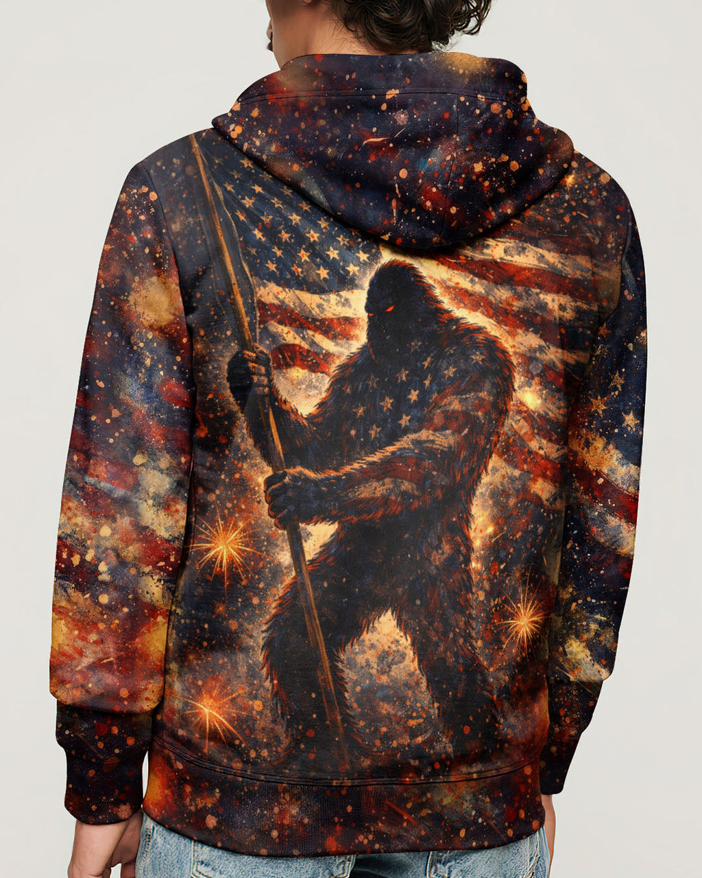 BIGFOOT STARS AND STRIPES GRUNGE ART ALL OVER PRINT - TLHN0704263