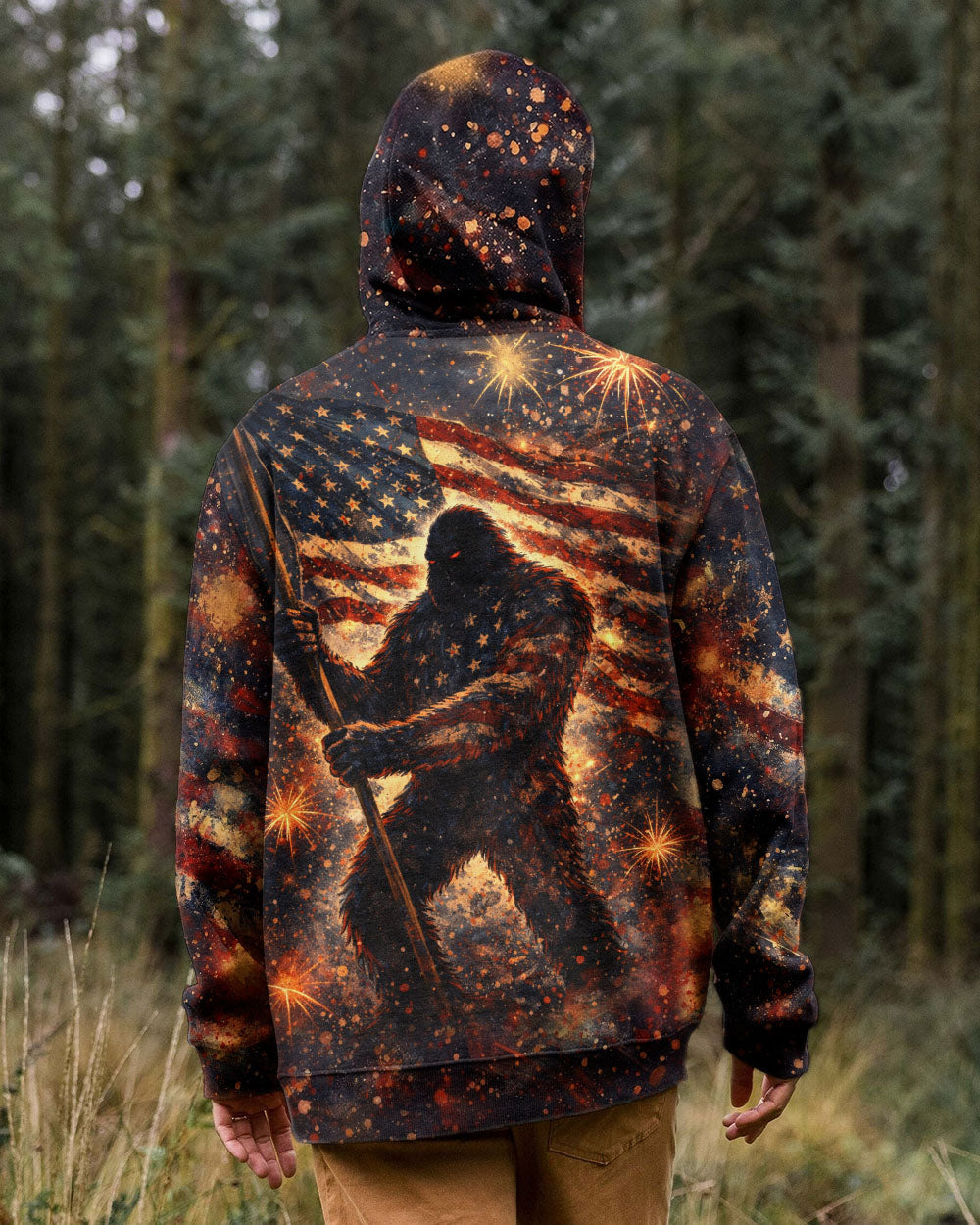 BIGFOOT STARS AND STRIPES GRUNGE ART ALL OVER PRINT - TLHN0704263