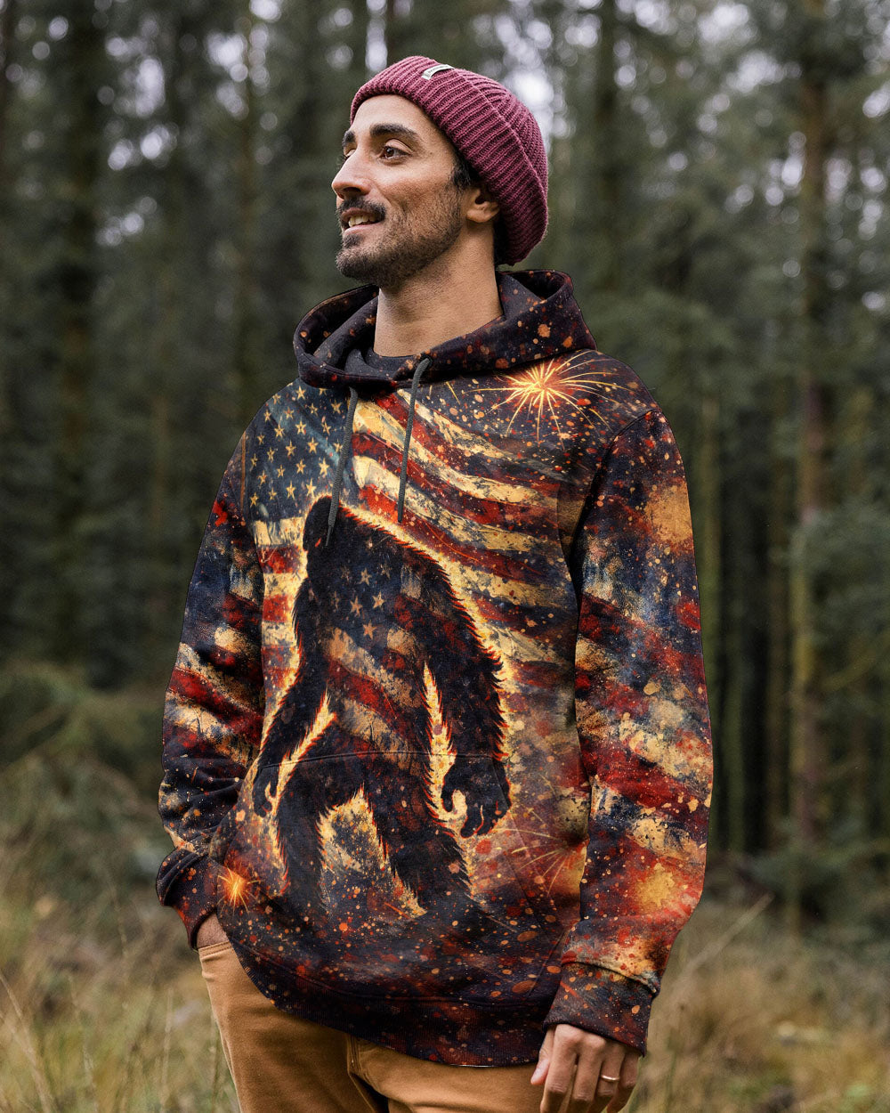 BIGFOOT STARS AND STRIPES GRUNGE ART ALL OVER PRINT - TLHN0704263