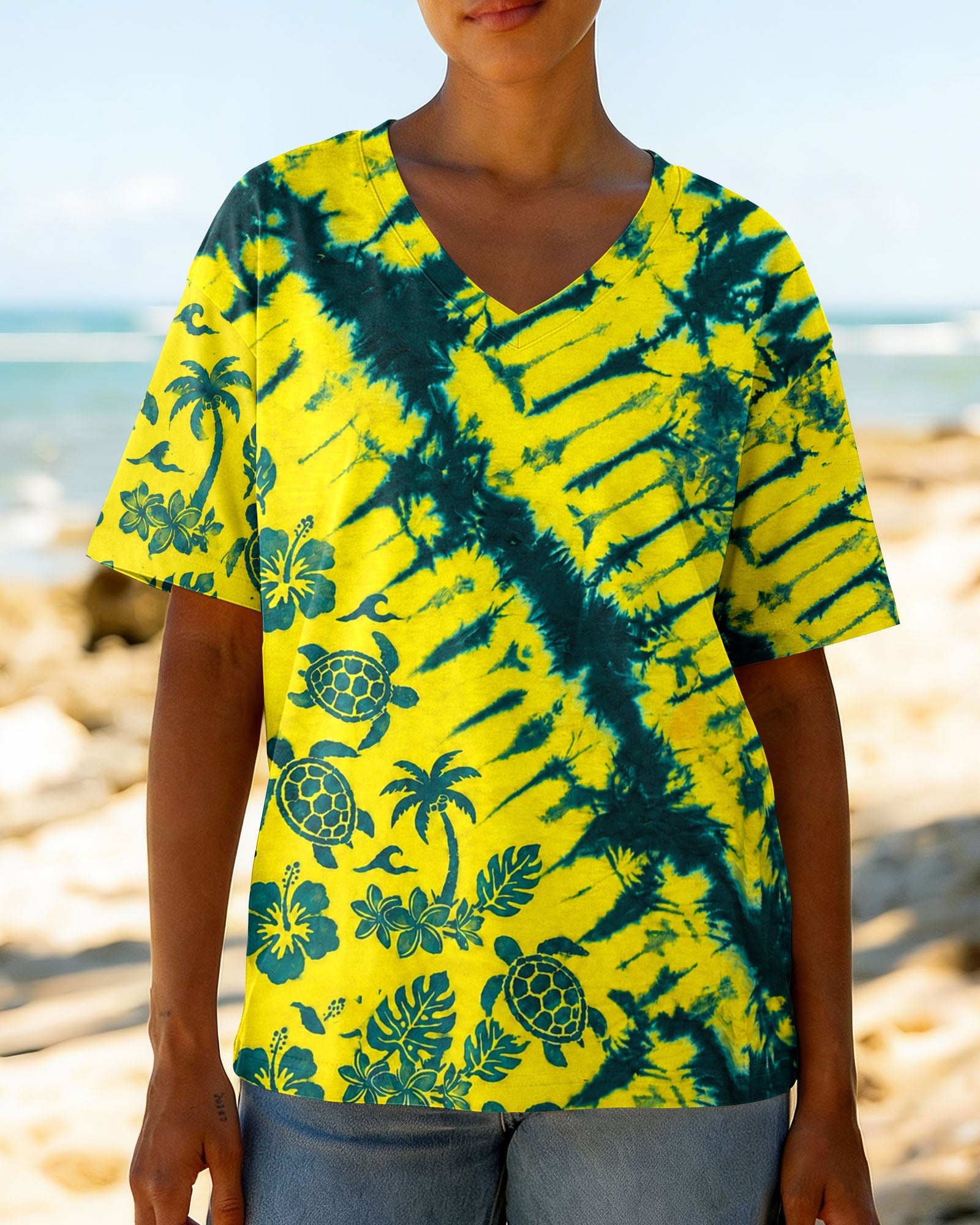 VIBRANT TROPICAL TURTLE BURST ALL OVER PRINT  - TLHN0707261