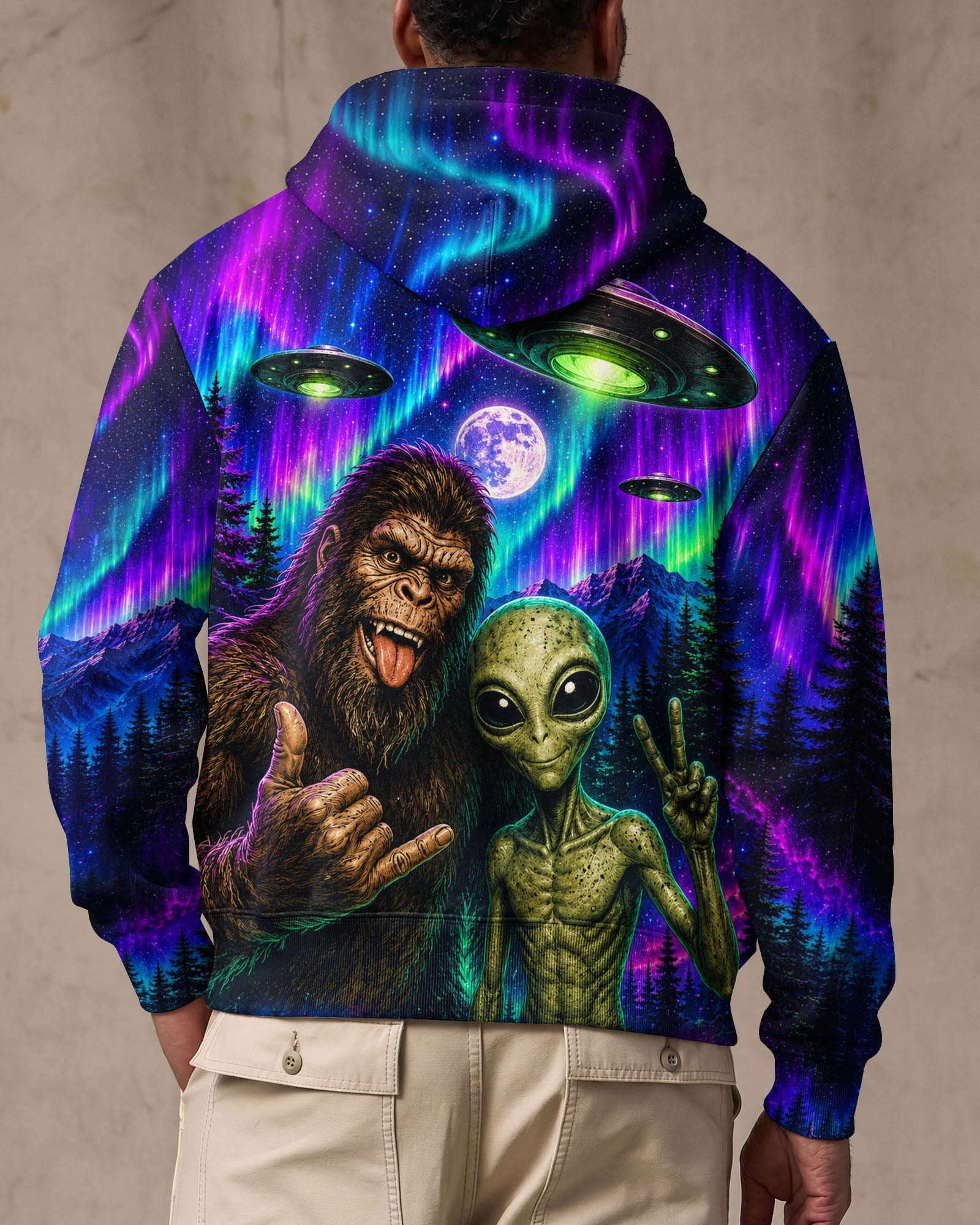 SELFIE BIGFOOT ALIEN AURORA ALL OVER PRINT - TLHN0907263