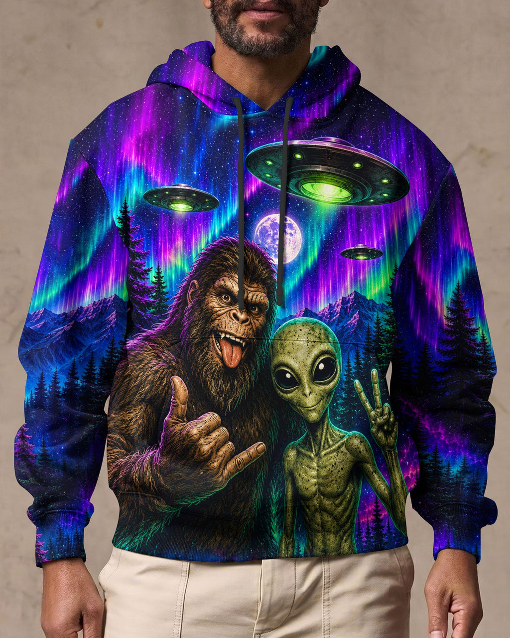 SELFIE BIGFOOT ALIEN AURORA ALL OVER PRINT - TLHN0907263