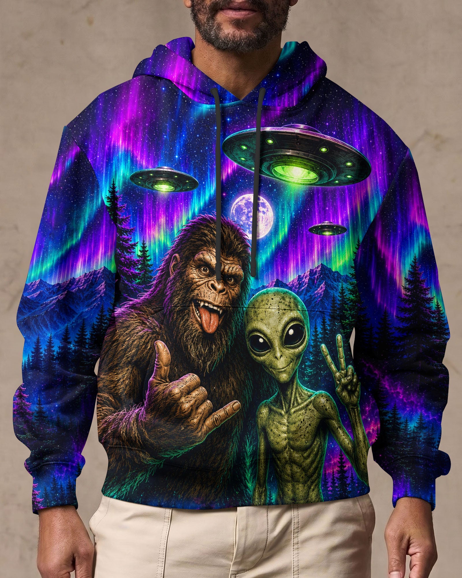 SELFIE BIGFOOT ALIEN AURORA ALL OVER PRINT - TLHN0907263