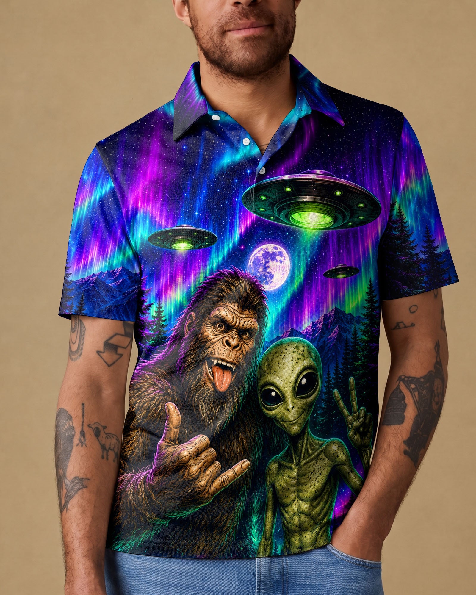 SELFIE BIGFOOT ALIEN AURORA ALL OVER PRINT - TLHN0907263