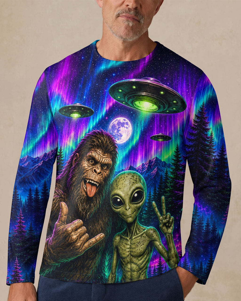 SELFIE BIGFOOT ALIEN AURORA ALL OVER PRINT - TLHN0907263