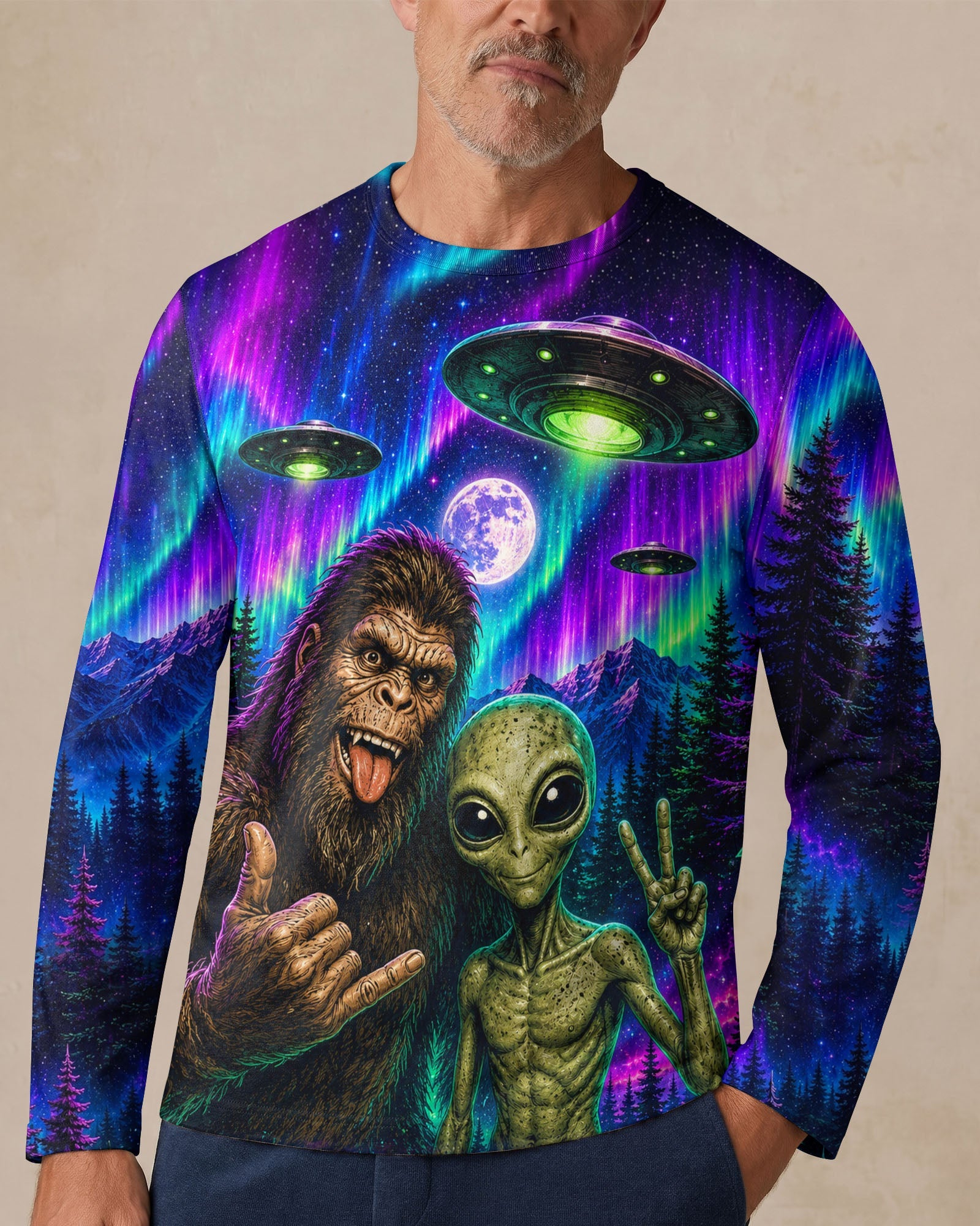SELFIE BIGFOOT ALIEN AURORA ALL OVER PRINT - TLHN0907263