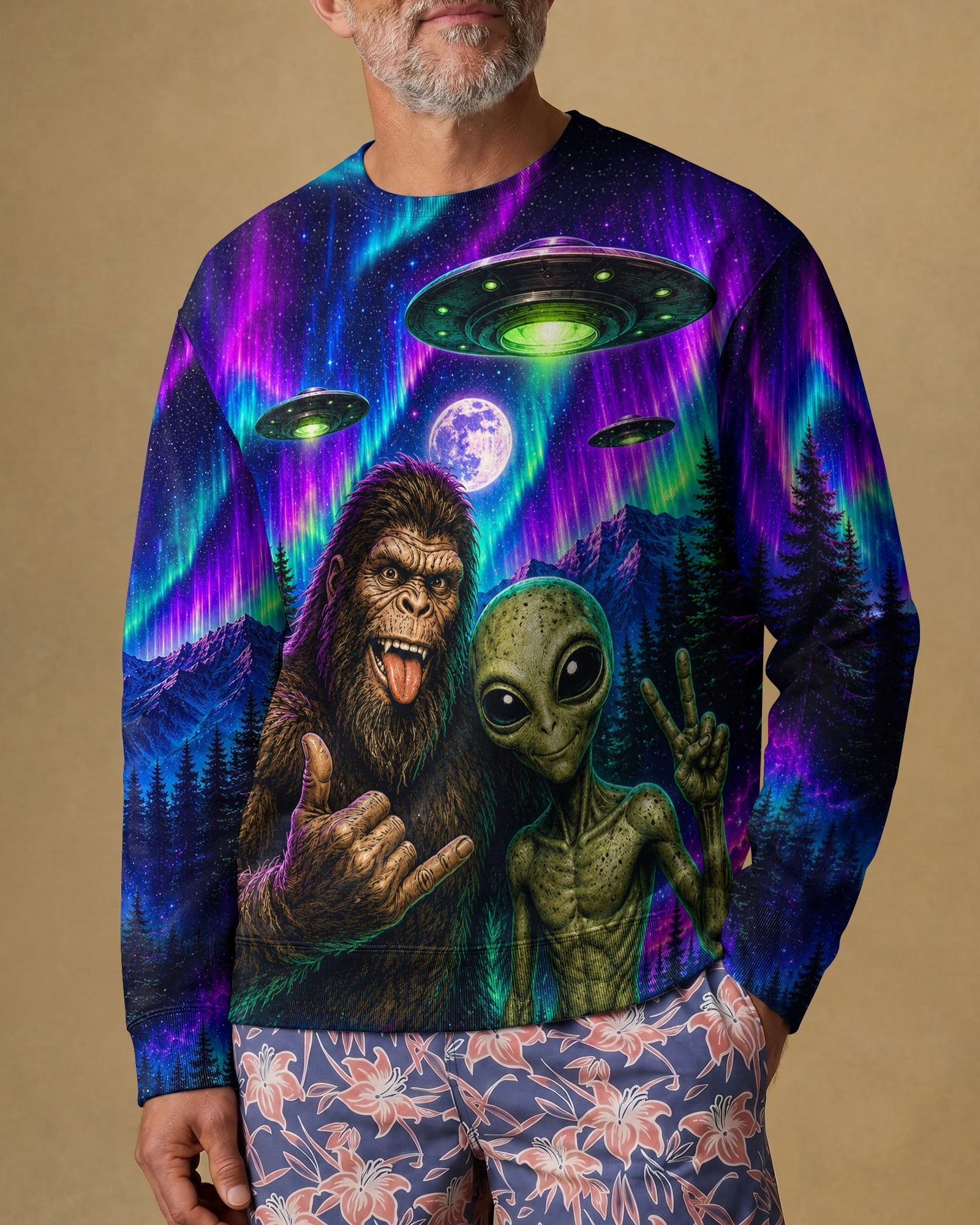 SELFIE BIGFOOT ALIEN AURORA ALL OVER PRINT - TLHN0907263