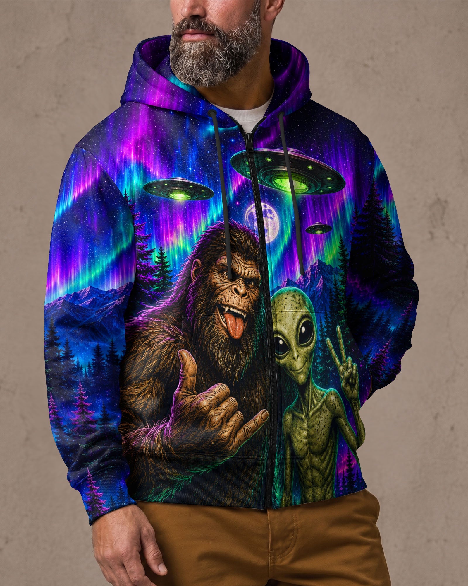 SELFIE BIGFOOT ALIEN AURORA ALL OVER PRINT - TLHN0907263