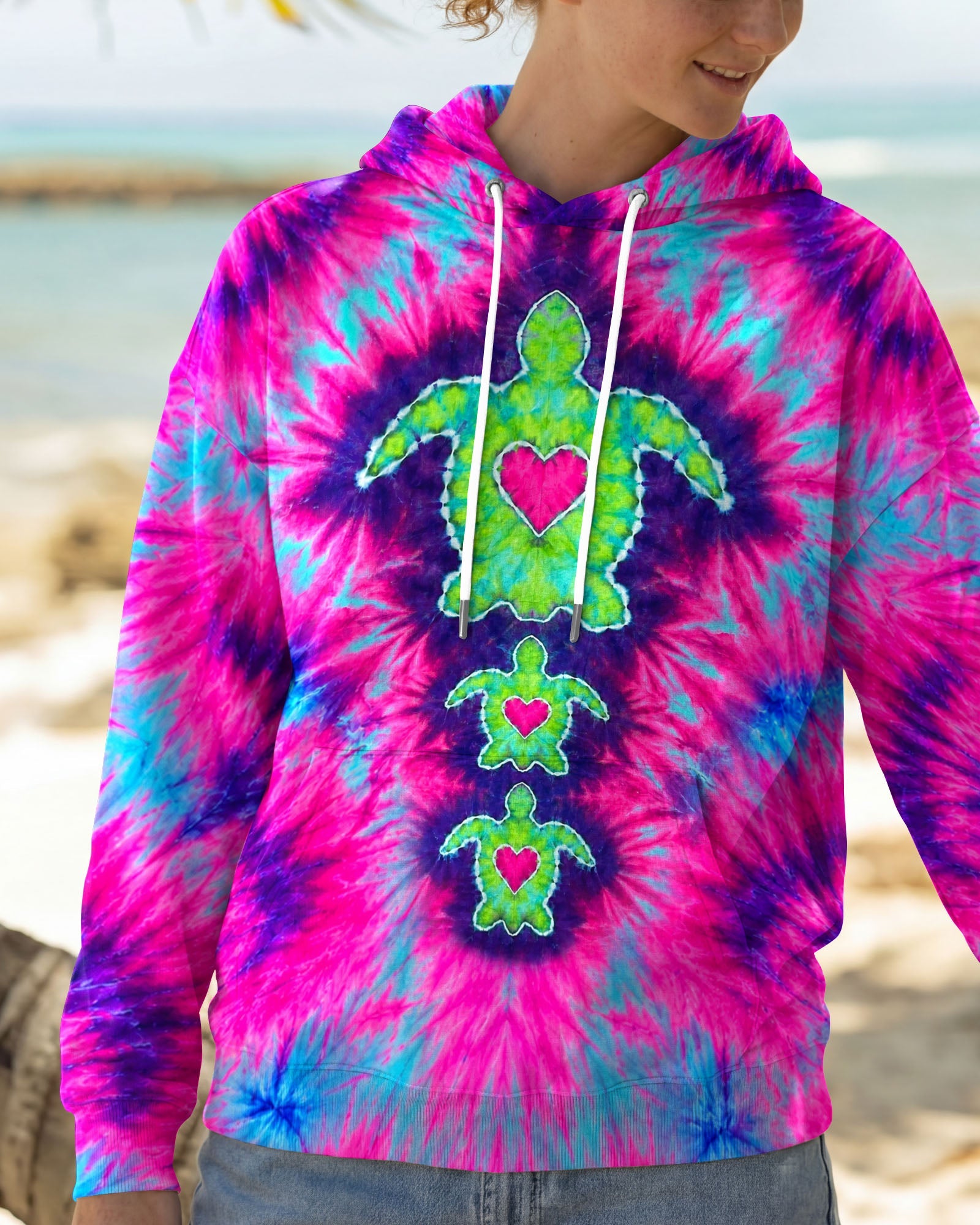 SEA TURTLES WITH RADIANT HEART SWIRL ALL OVER PRINT  - TLHN1506264