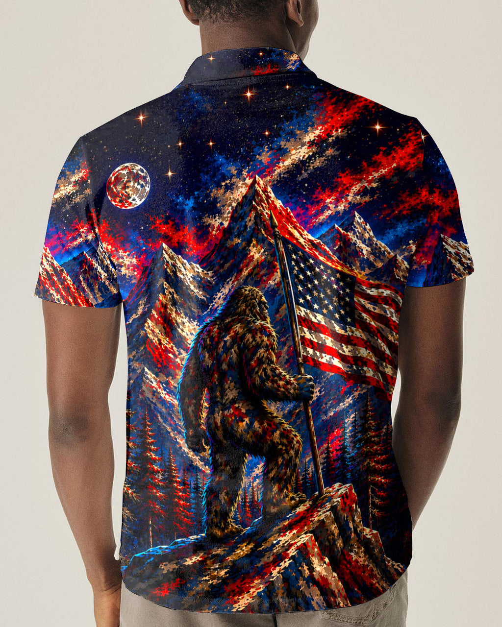 BIGFOOT IN THE FOREST  RED WHITE AND BLUE ALL OVER PRINT   - TLHN1905262