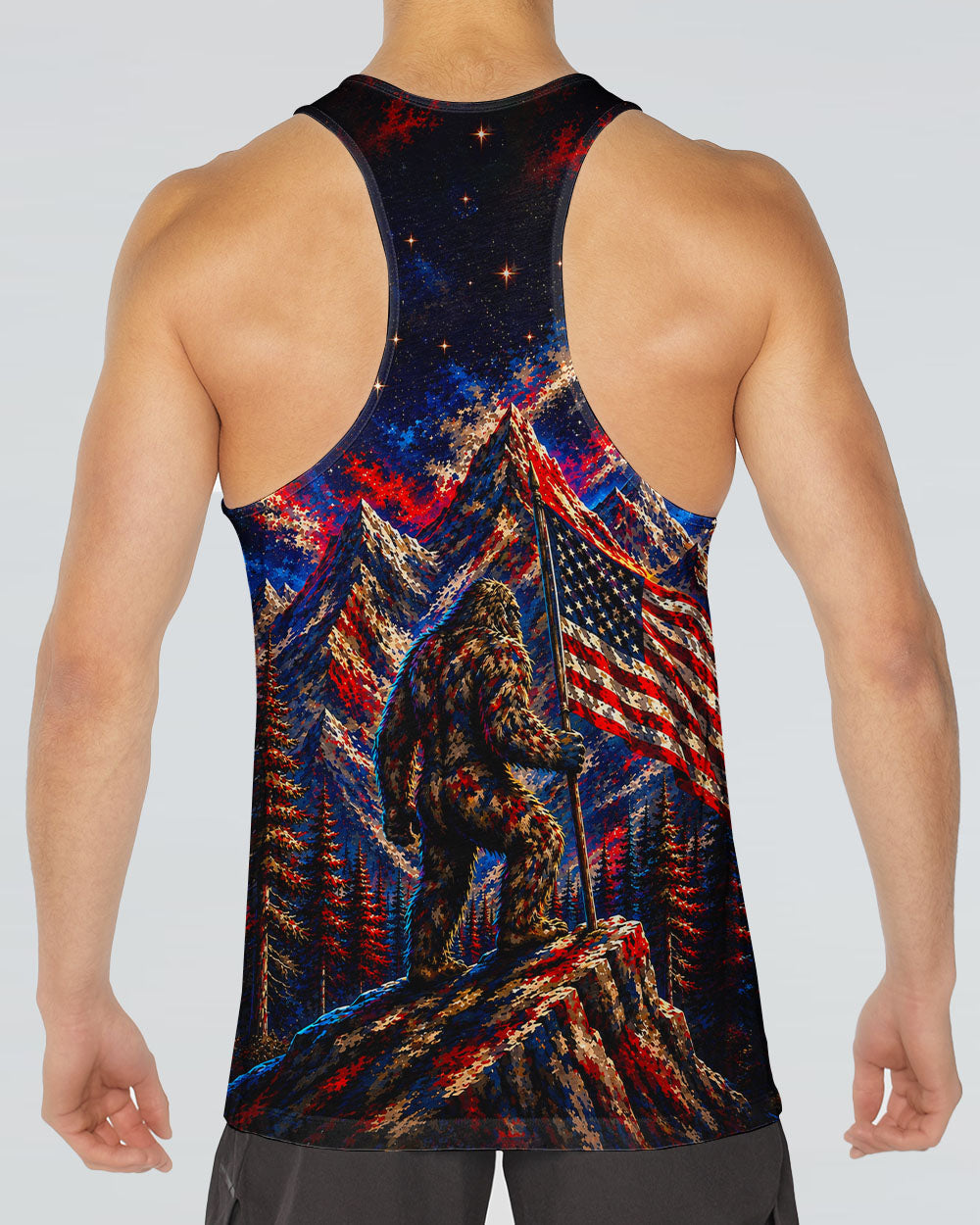 BIGFOOT IN THE FOREST  RED WHITE AND BLUE ALL OVER PRINT   - TLHN1905262