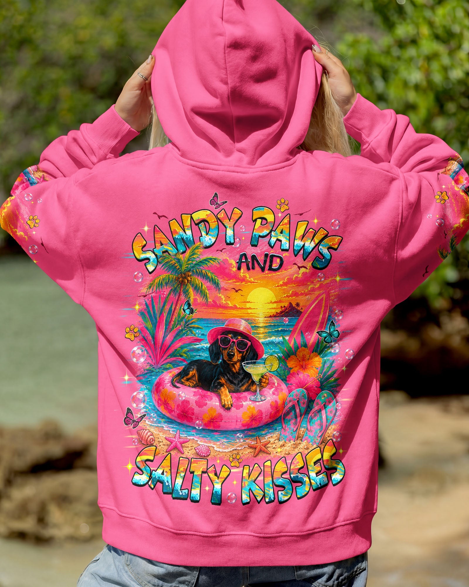 SANDY PAWS AND SALTY KISSES DACHSHUND DOG ALL OVER PRINT   - TLHN2005261