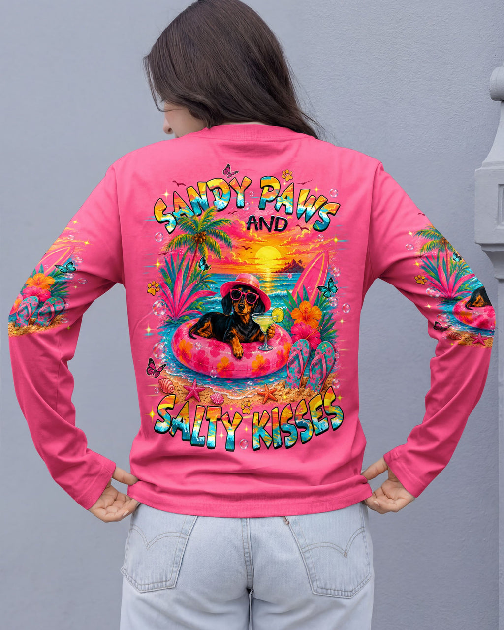 SANDY PAWS AND SALTY KISSES DACHSHUND DOG ALL OVER PRINT   - TLHN2005261