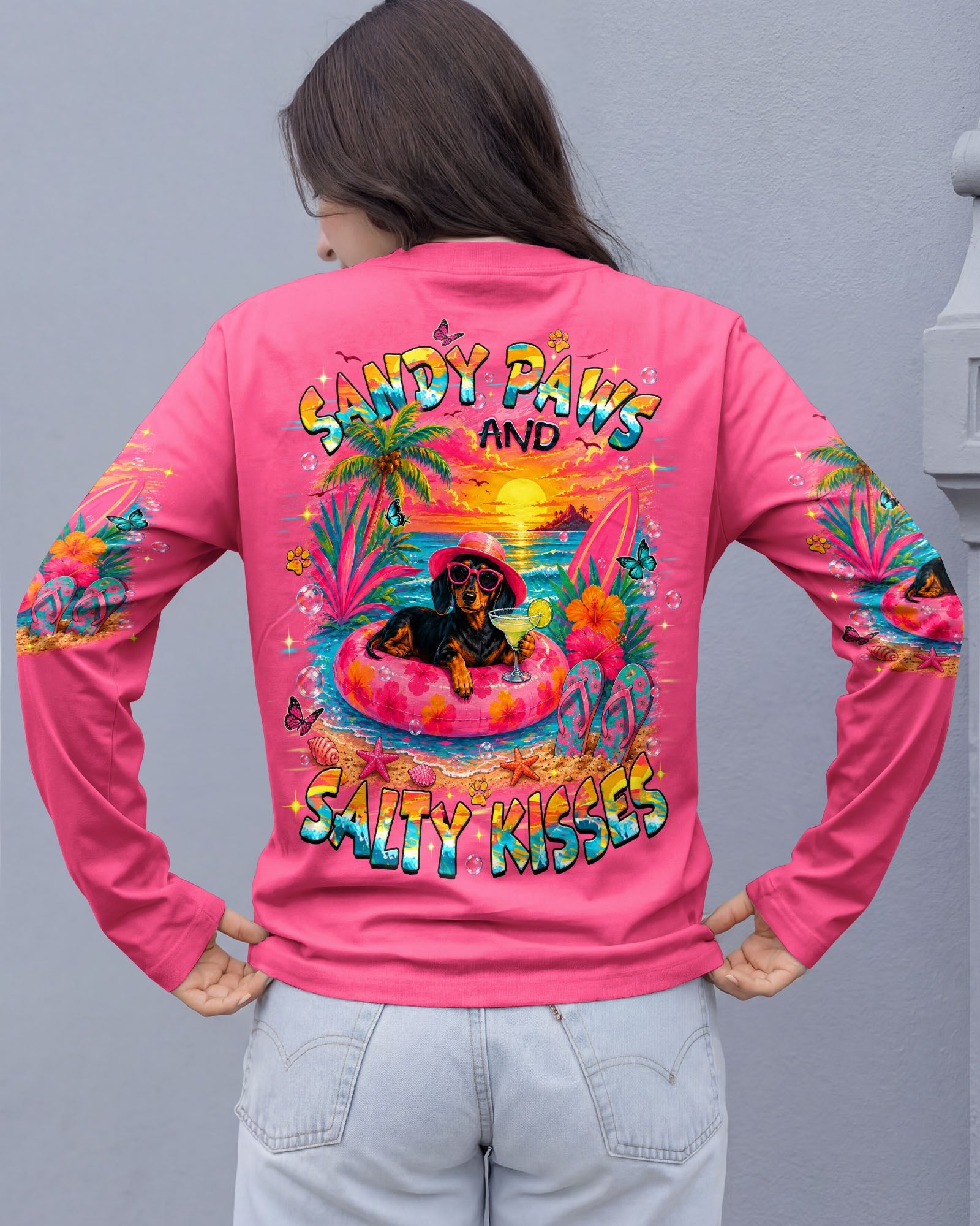 SANDY PAWS AND SALTY KISSES DACHSHUND DOG ALL OVER PRINT   - TLHN2005261