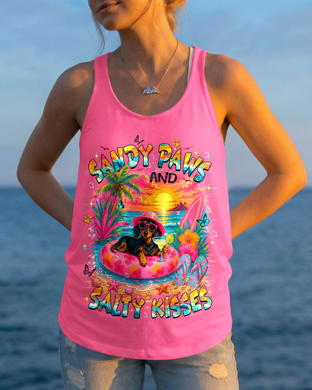 SANDY PAWS AND SALTY KISSES DACHSHUND DOG ALL OVER PRINT   - TLHN2005261