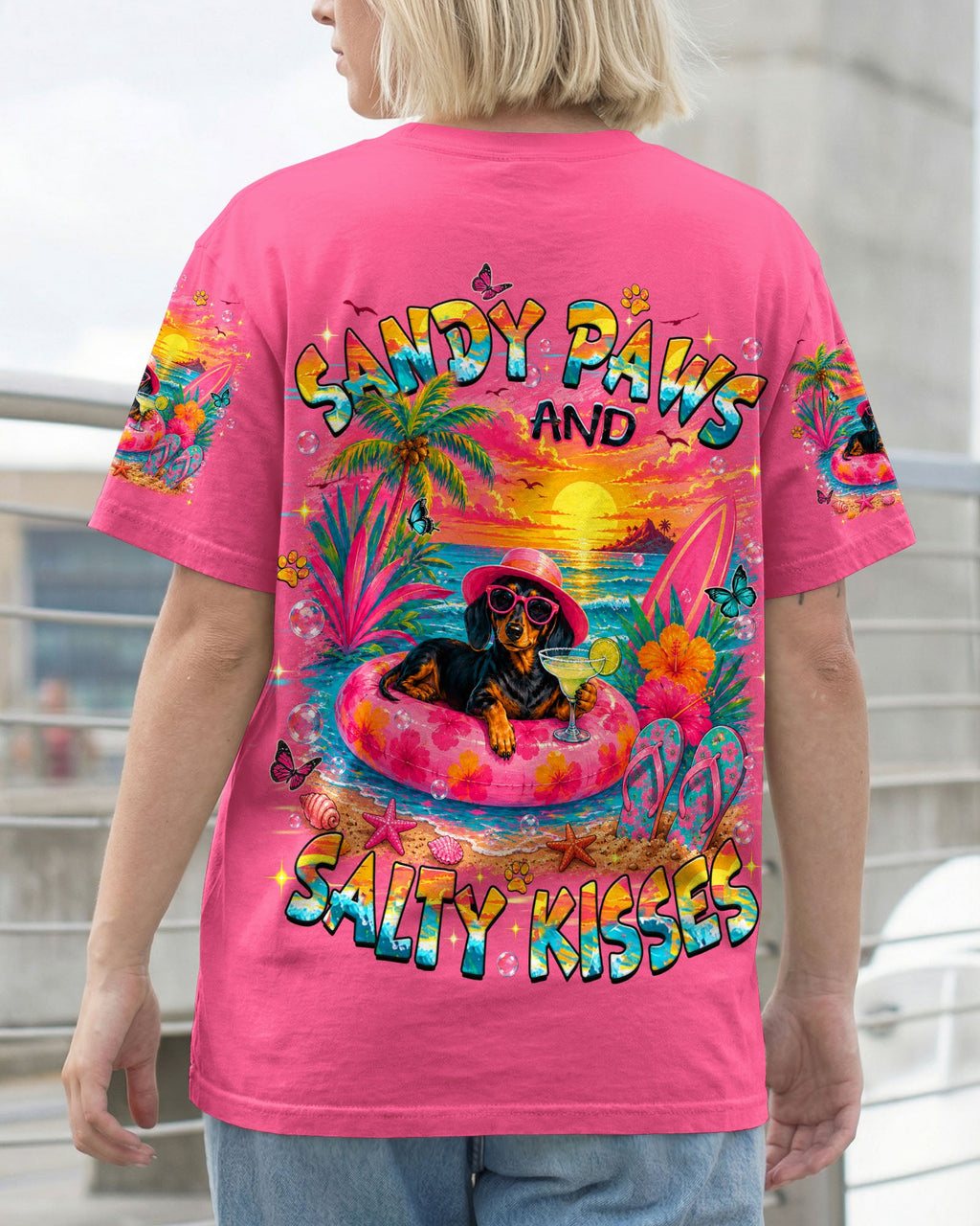 SANDY PAWS AND SALTY KISSES DACHSHUND DOG ALL OVER PRINT   - TLHN2005261