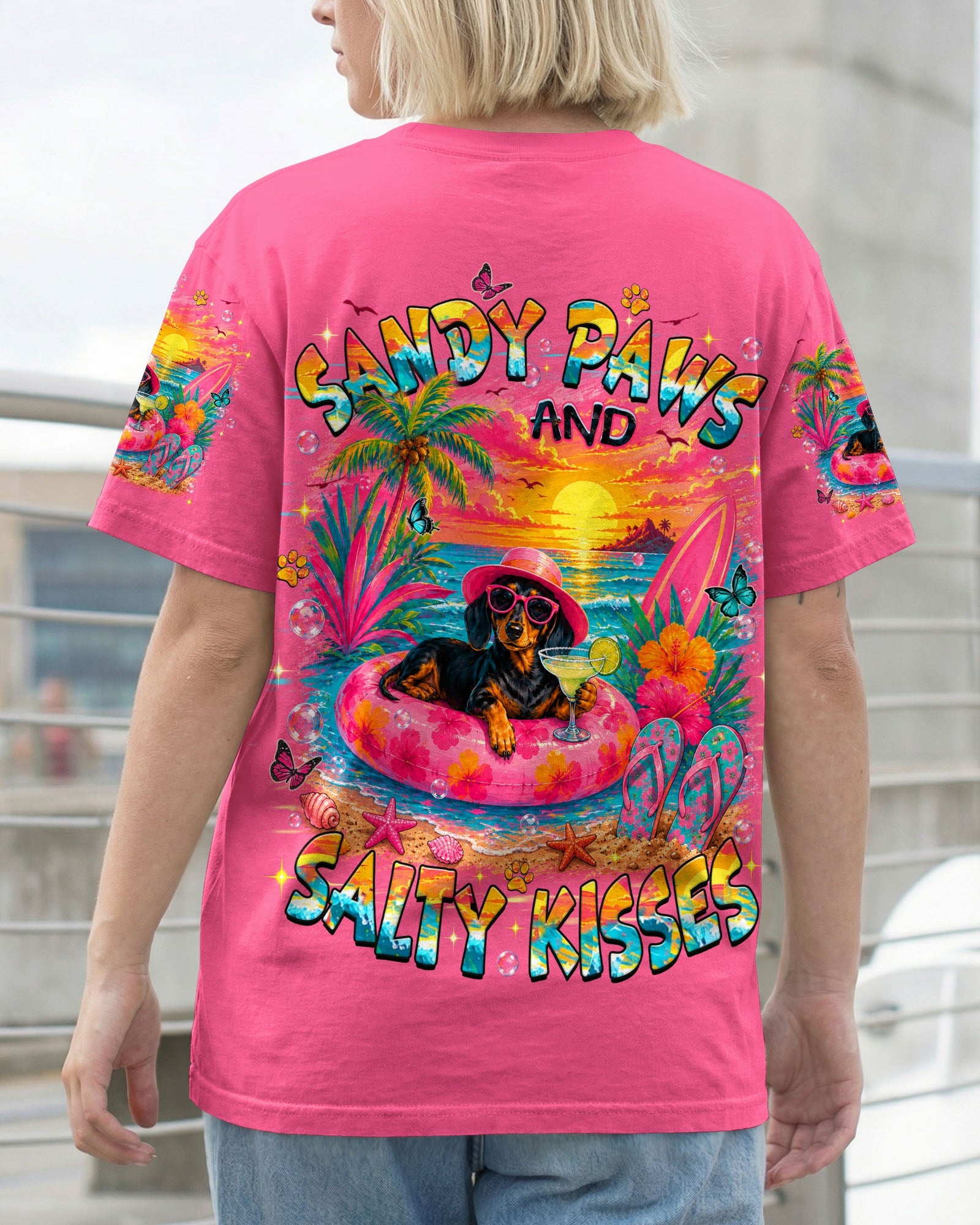 SANDY PAWS AND SALTY KISSES DACHSHUND DOG ALL OVER PRINT   - TLHN2005261
