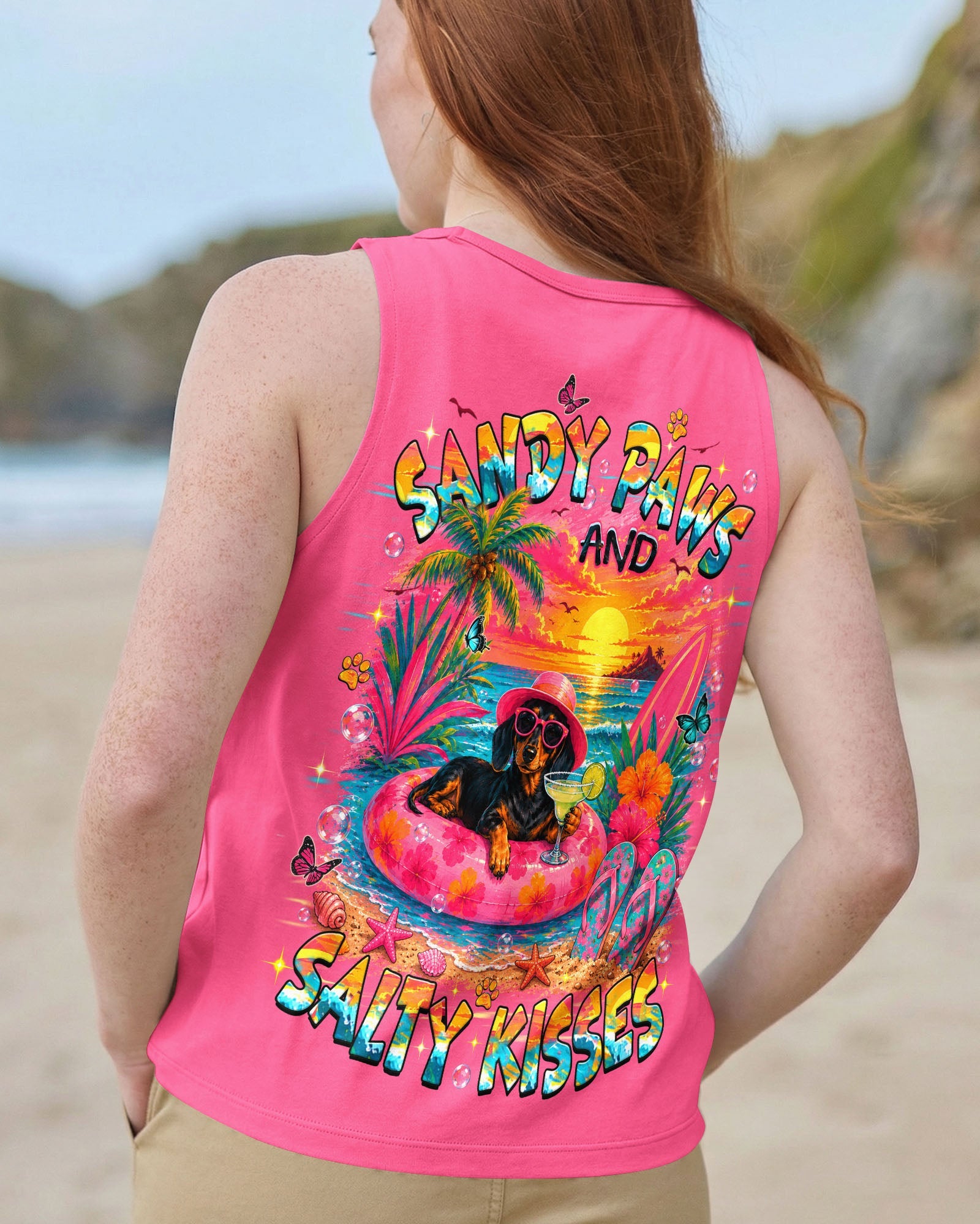 SANDY PAWS AND SALTY KISSES DACHSHUND DOG ALL OVER PRINT   - TLHN2005261