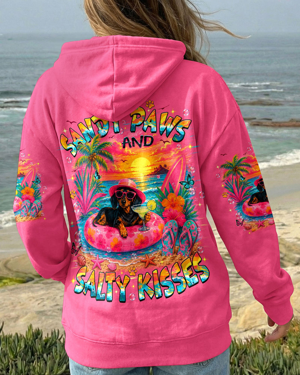 SANDY PAWS AND SALTY KISSES DACHSHUND DOG ALL OVER PRINT   - TLHN2005261