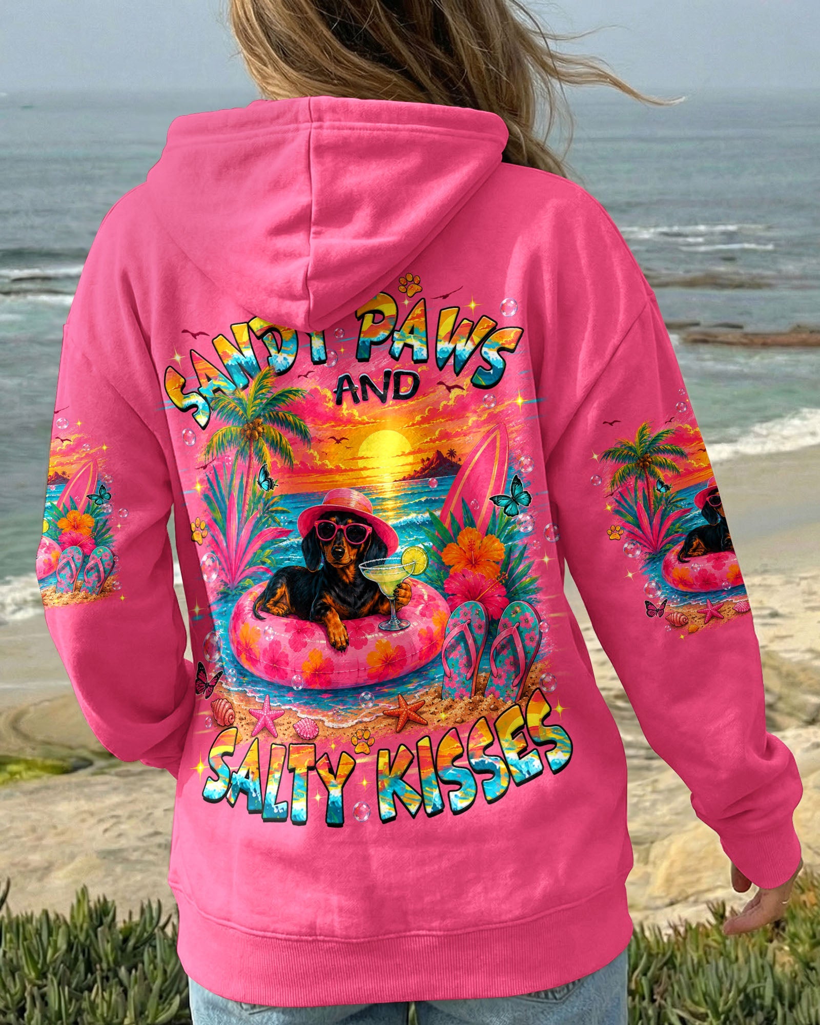 SANDY PAWS AND SALTY KISSES DACHSHUND DOG ALL OVER PRINT   - TLHN2005261