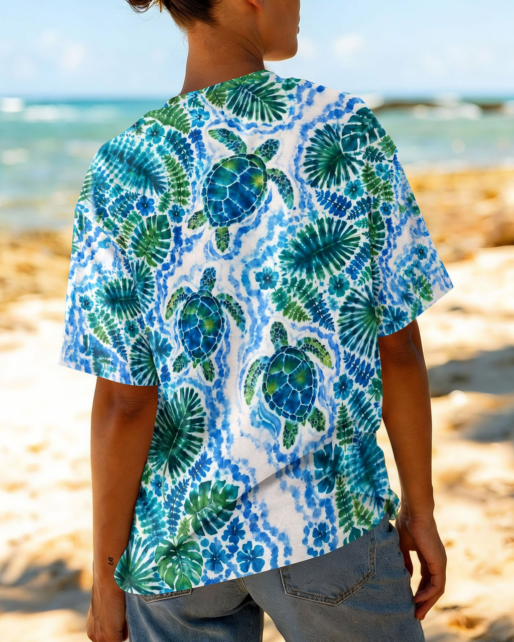 TROPICAL TURTLES WATERCOLOR WAVES ALL OVER PRINT  - TLHN2506261
