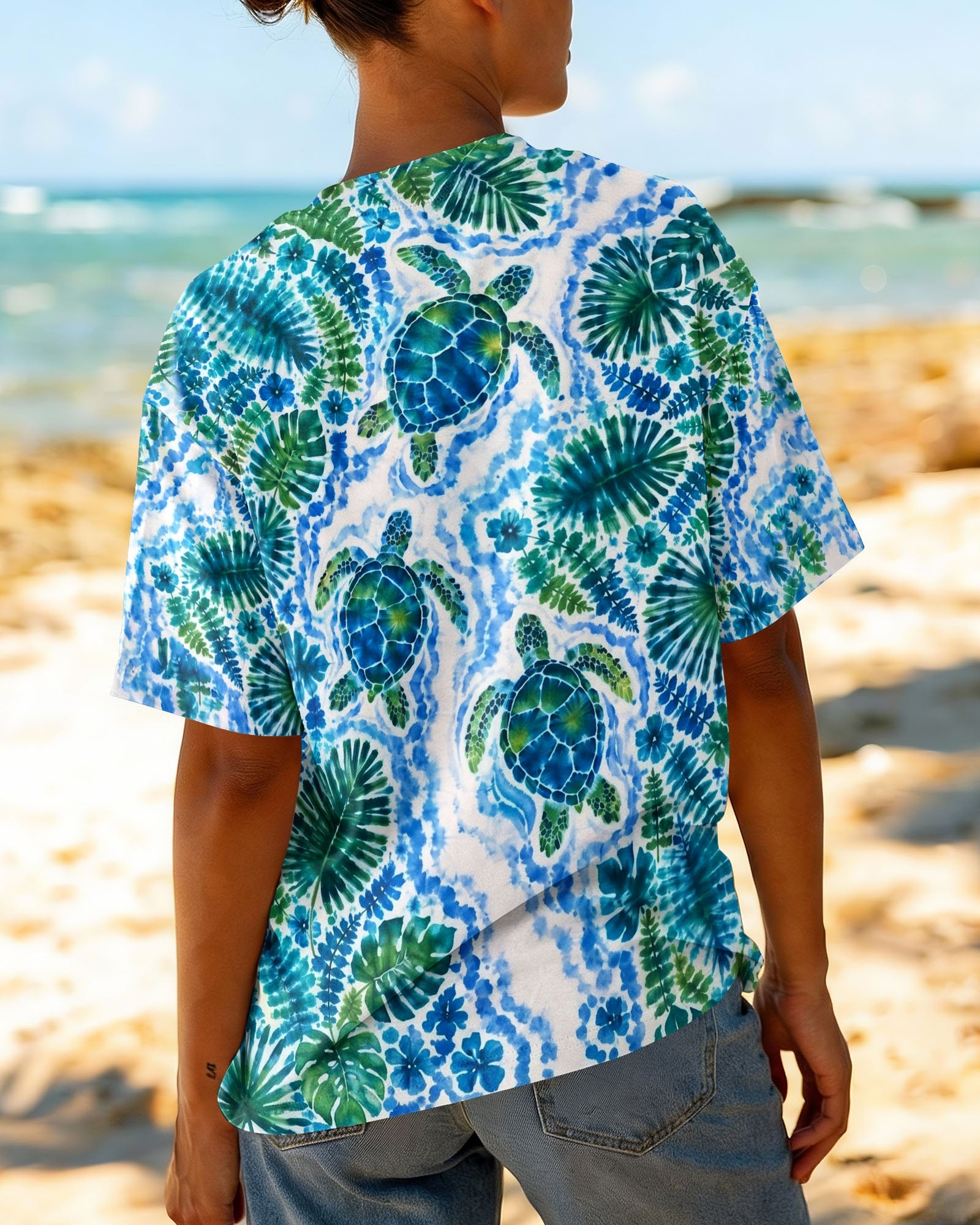 TROPICAL TURTLES WATERCOLOR WAVES ALL OVER PRINT  - TLHN2506261