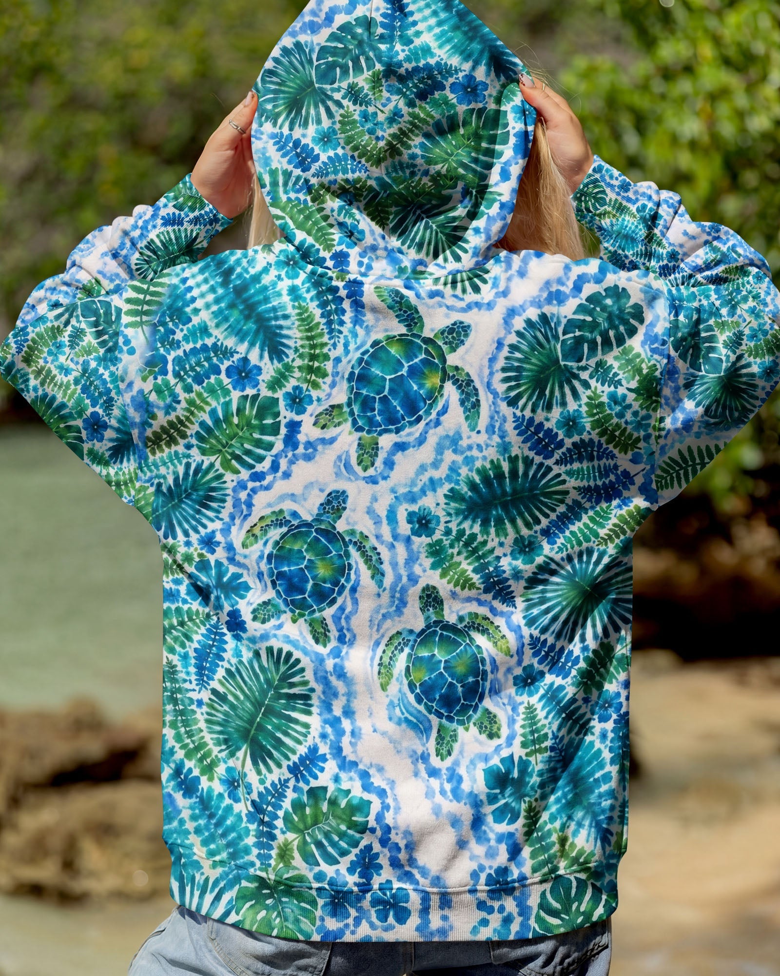TROPICAL TURTLES WATERCOLOR WAVES ALL OVER PRINT  - TLHN2506261
