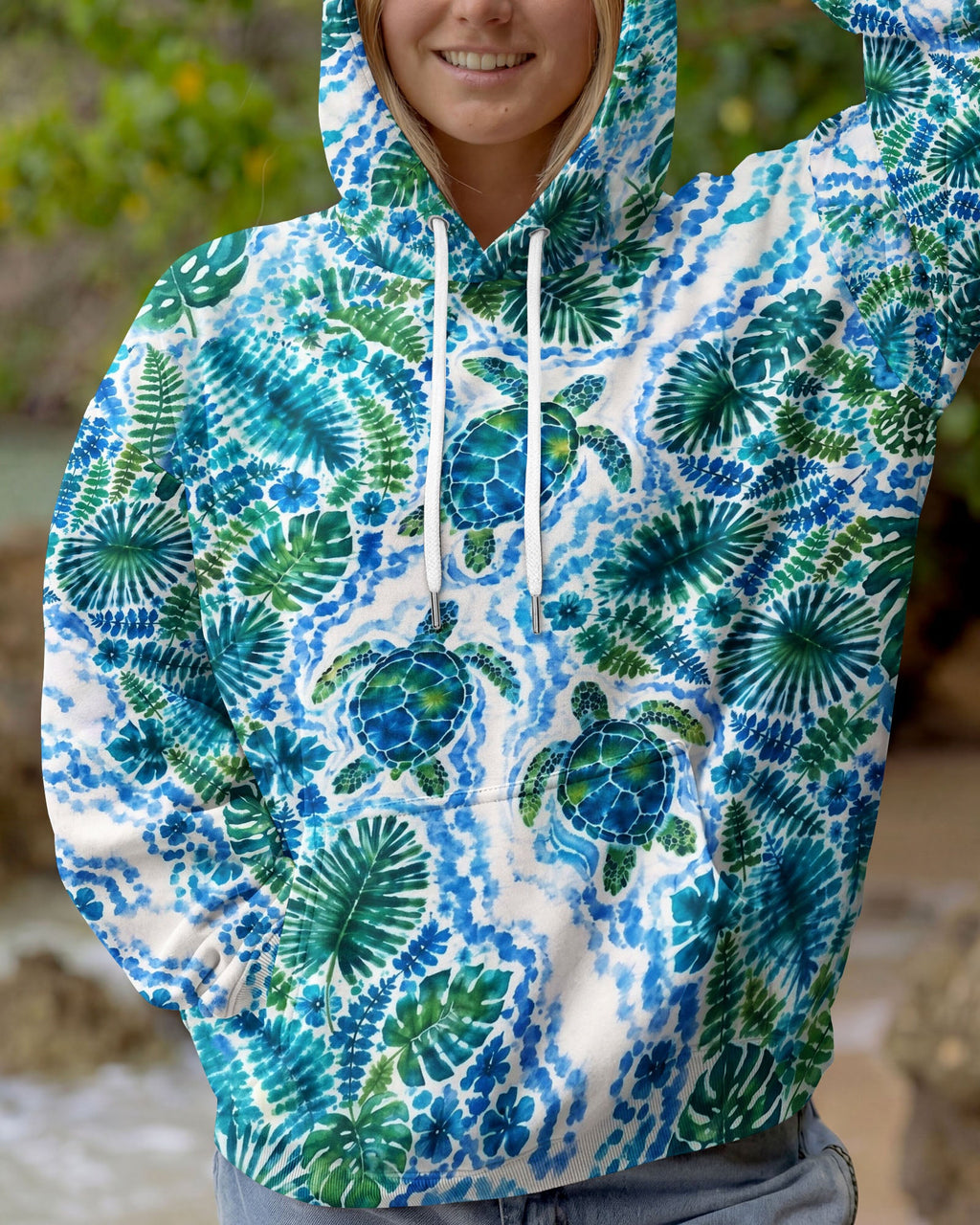 TROPICAL TURTLES WATERCOLOR WAVES ALL OVER PRINT  - TLHN2506261