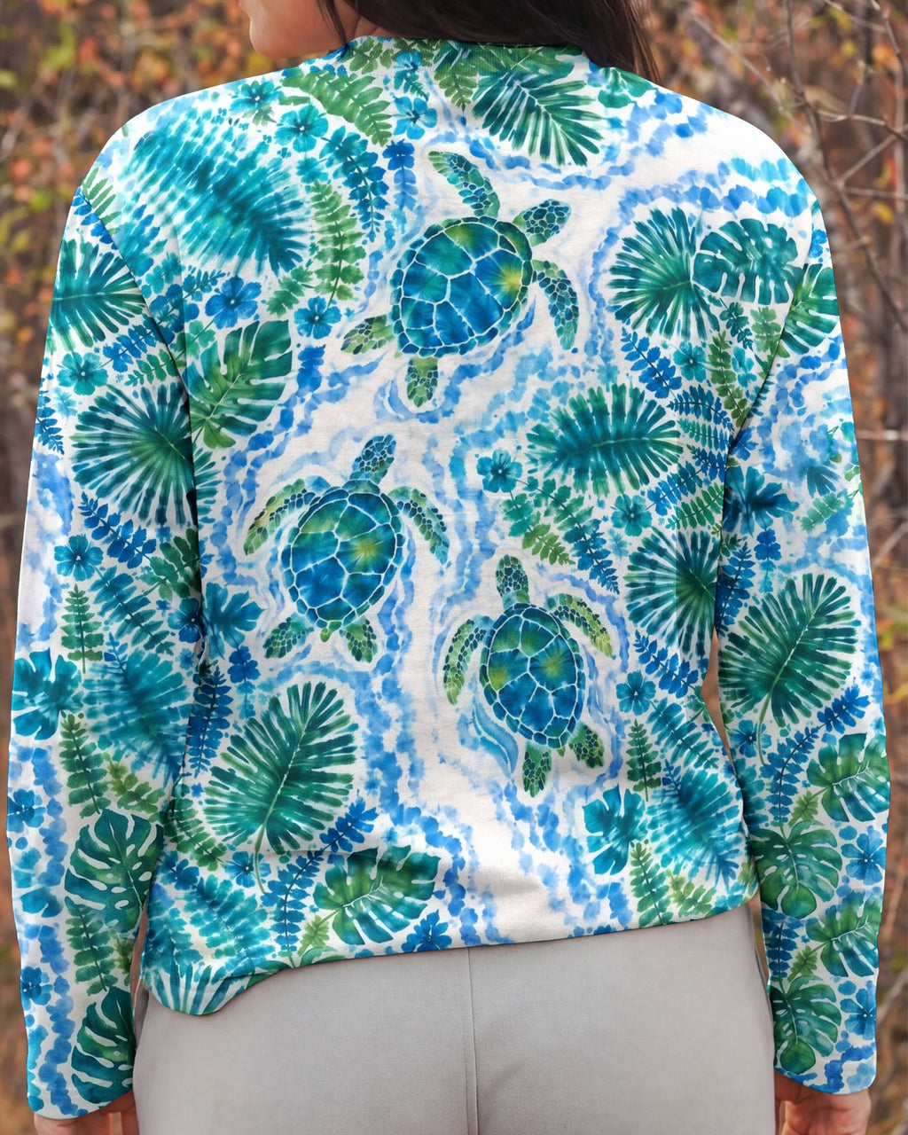 TROPICAL TURTLES WATERCOLOR WAVES ALL OVER PRINT  - TLHN2506261