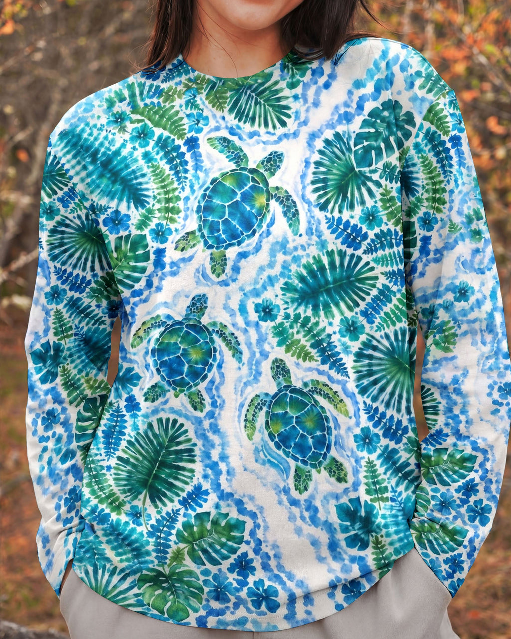 TROPICAL TURTLES WATERCOLOR WAVES ALL OVER PRINT  - TLHN2506261
