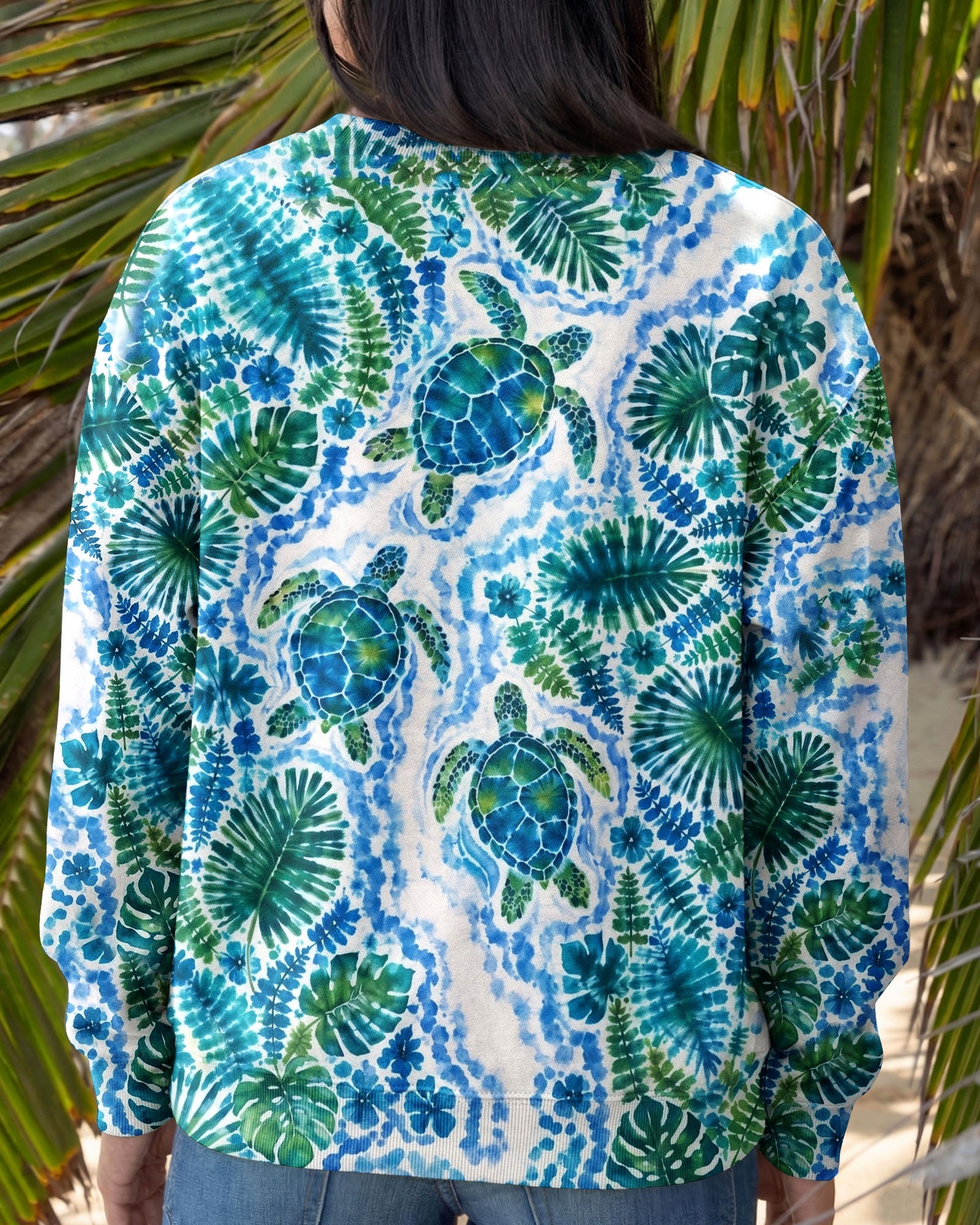 TROPICAL TURTLES WATERCOLOR WAVES ALL OVER PRINT  - TLHN2506261