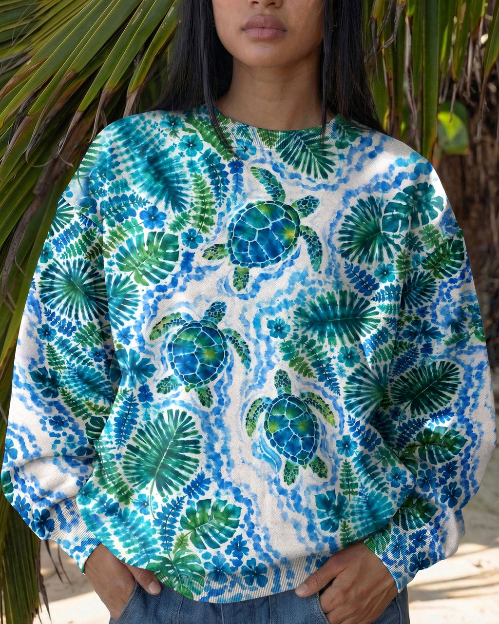 TROPICAL TURTLES WATERCOLOR WAVES ALL OVER PRINT  - TLHN2506261