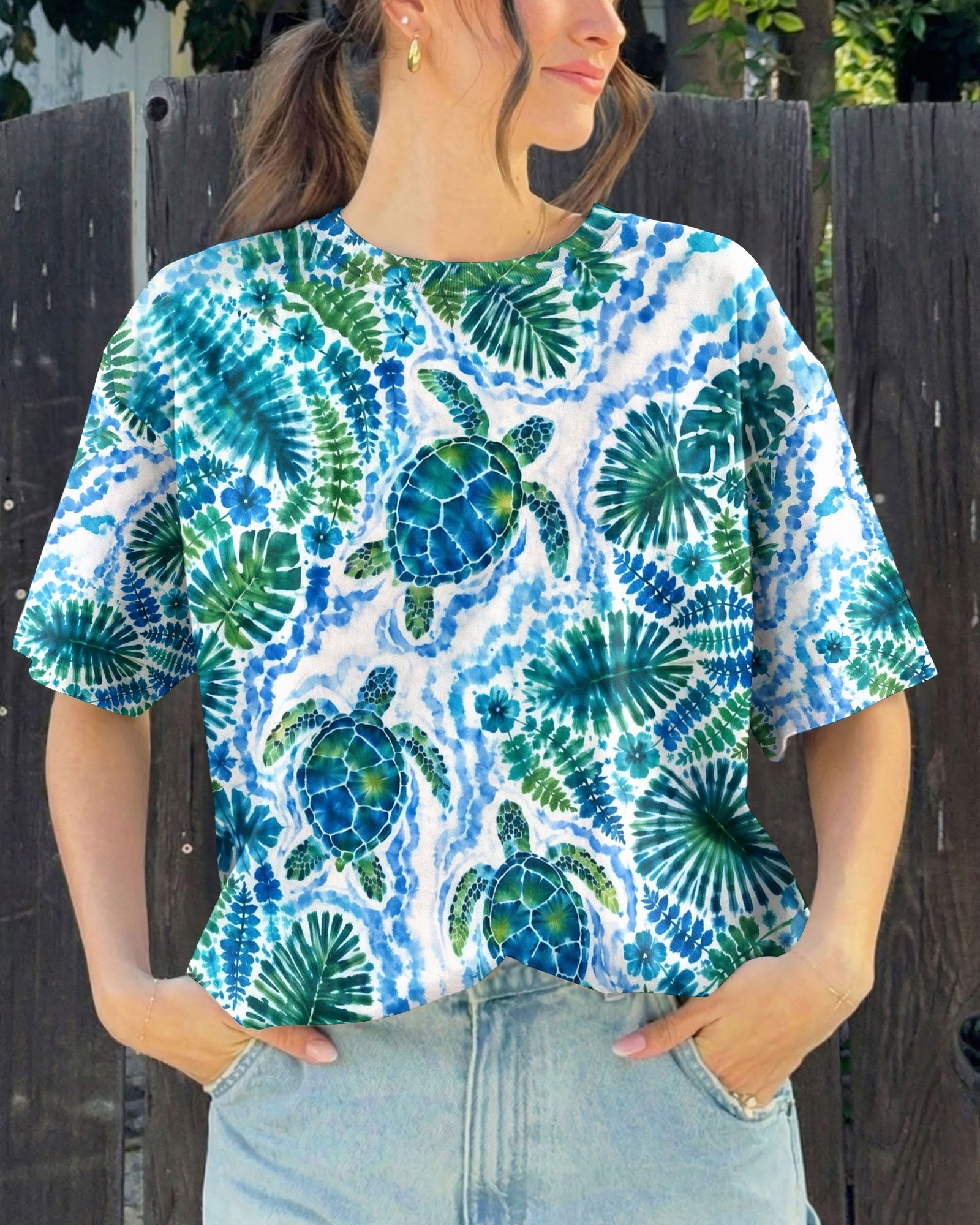 TROPICAL TURTLES WATERCOLOR WAVES ALL OVER PRINT  - TLHN2506261