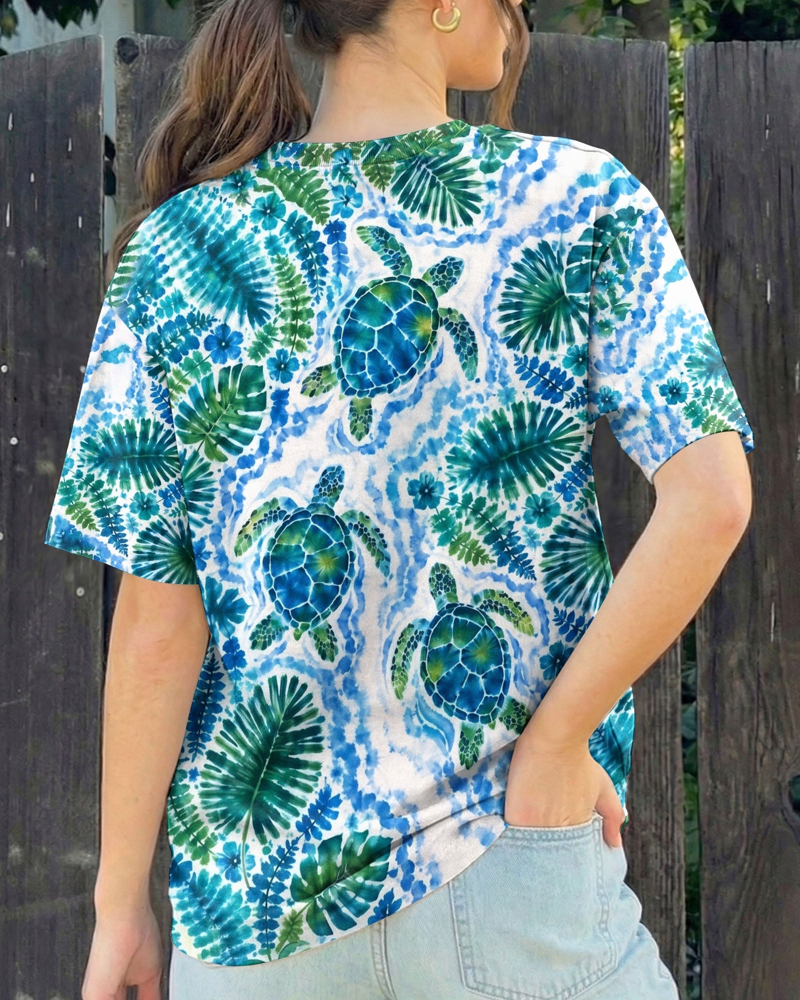 TROPICAL TURTLES WATERCOLOR WAVES ALL OVER PRINT  - TLHN2506261