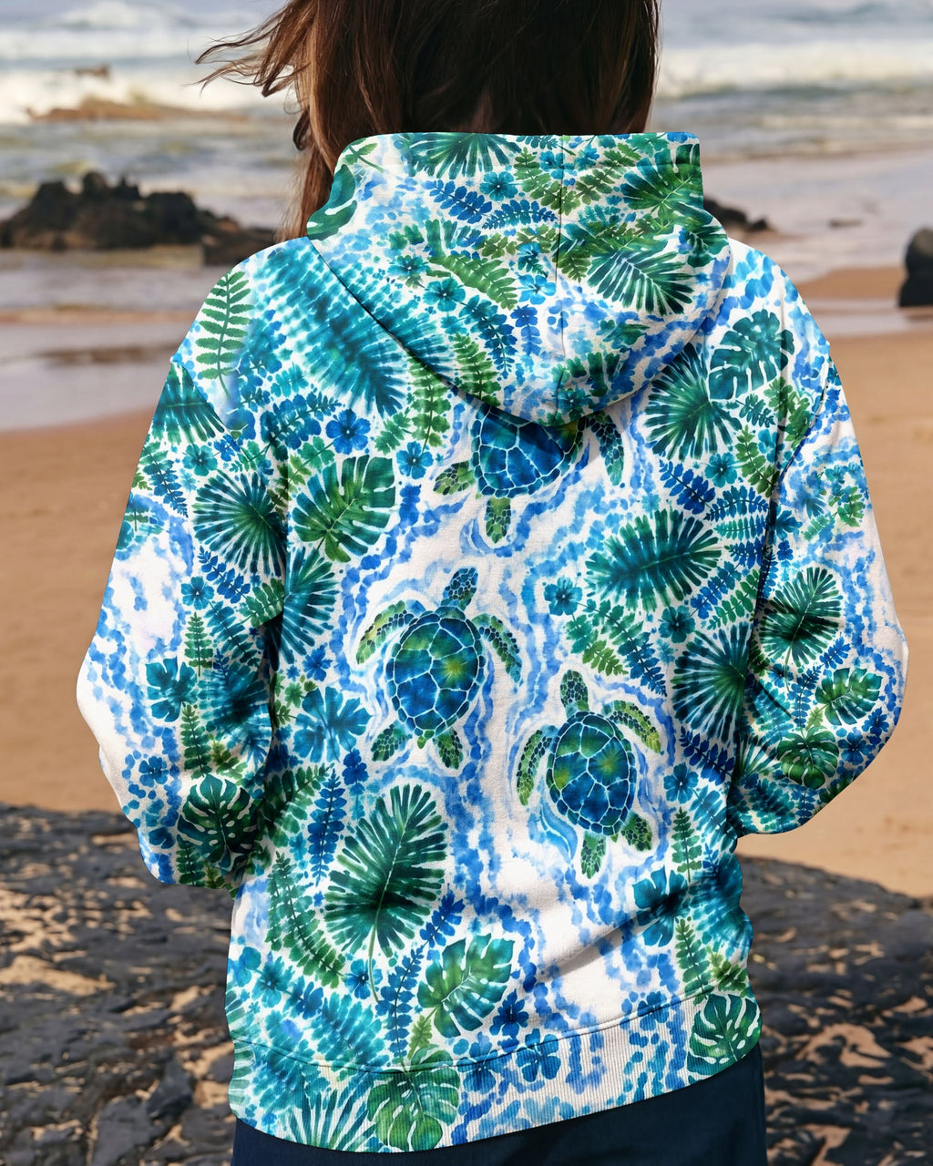 TROPICAL TURTLES WATERCOLOR WAVES ALL OVER PRINT  - TLHN2506261