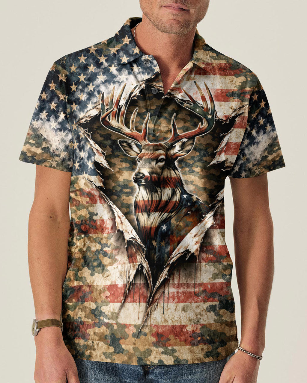 GRUNGE STARS AND STRIPES DEER HUNTING  ALL OVER PRINT - TLNT0304263