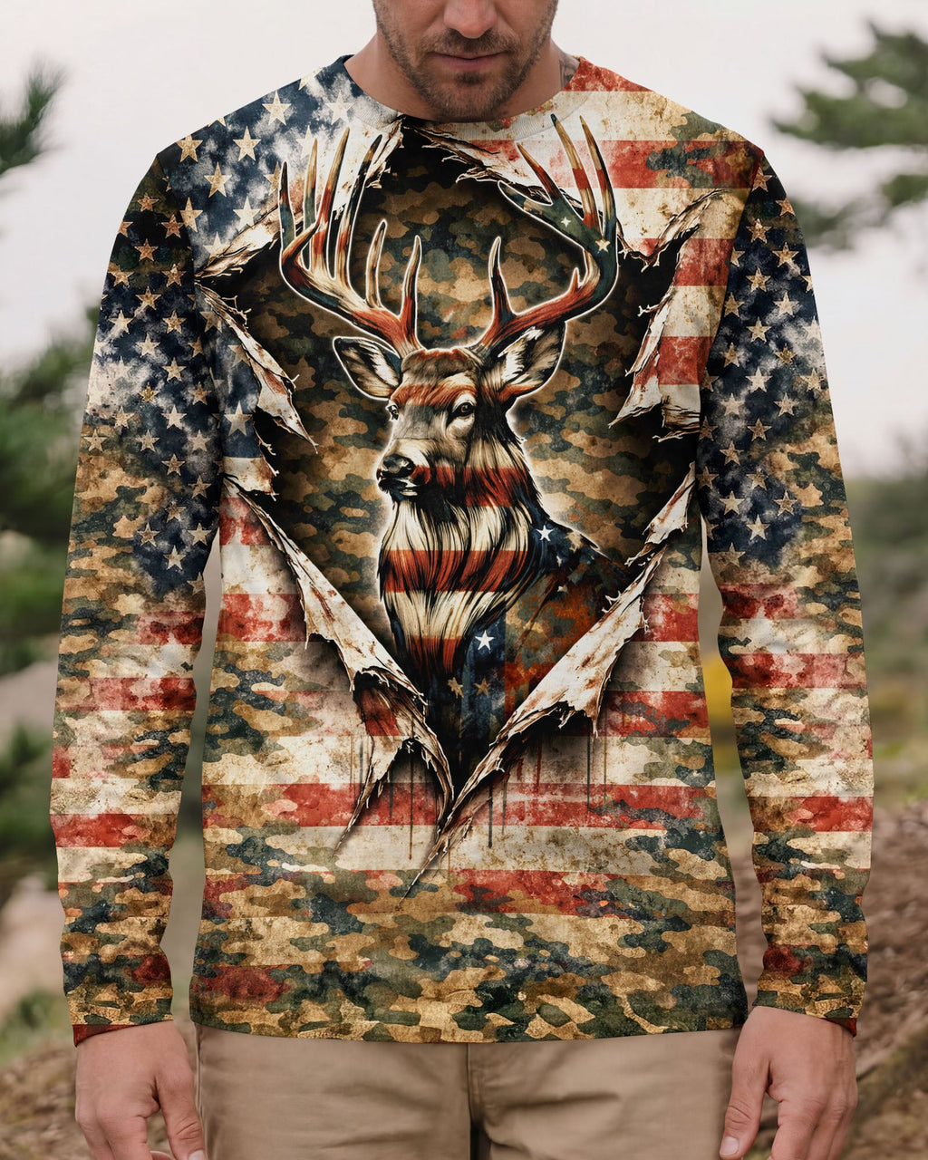 GRUNGE STARS AND STRIPES DEER HUNTING  ALL OVER PRINT - TLNT0304263