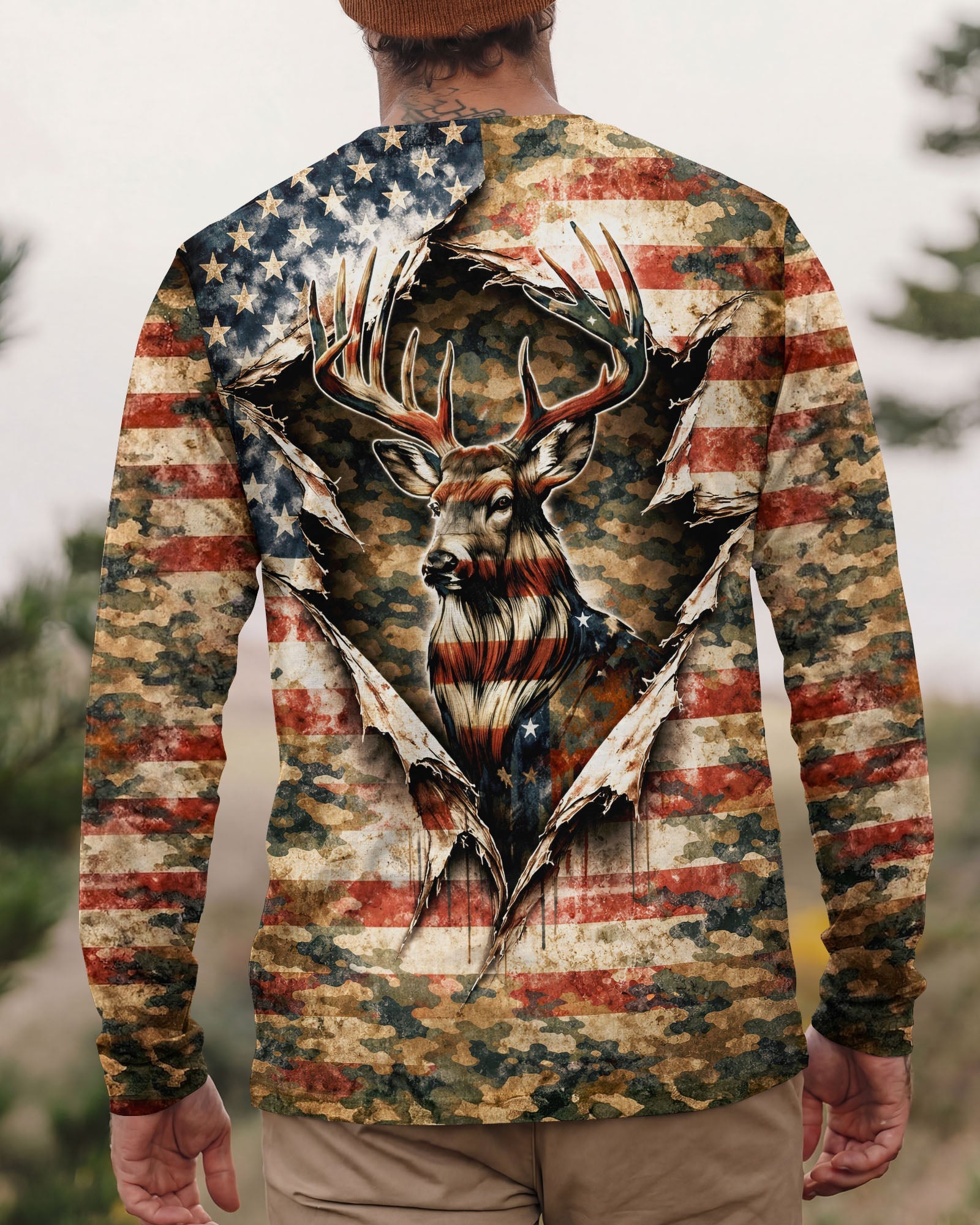 GRUNGE STARS AND STRIPES DEER HUNTING  ALL OVER PRINT - TLNT0304263