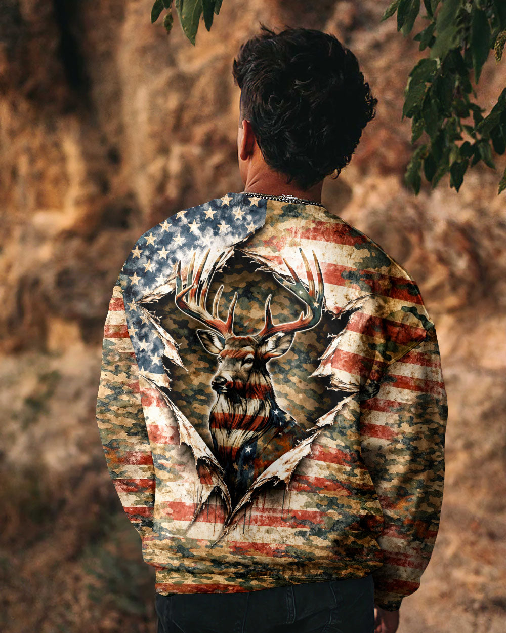 GRUNGE STARS AND STRIPES DEER HUNTING  ALL OVER PRINT - TLNT0304263