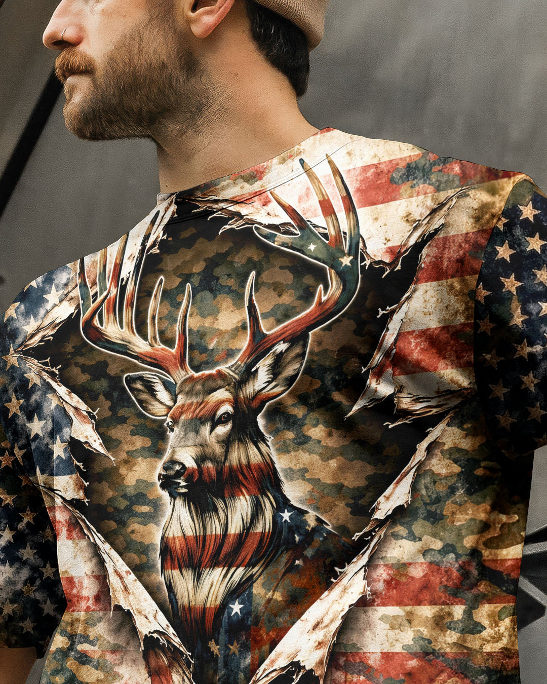 GRUNGE STARS AND STRIPES DEER HUNTING  ALL OVER PRINT - TLNT0304263