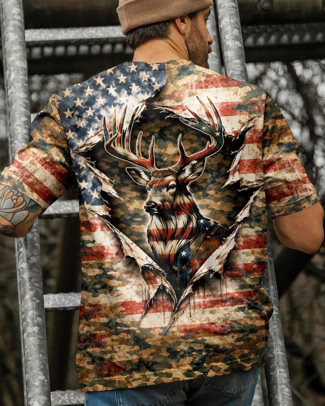 GRUNGE STARS AND STRIPES DEER HUNTING  ALL OVER PRINT - TLNT0304263