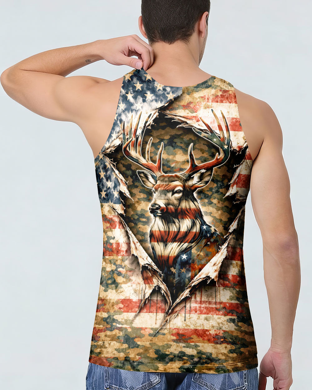 GRUNGE STARS AND STRIPES DEER HUNTING  ALL OVER PRINT - TLNT0304263