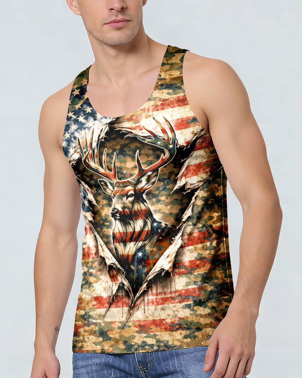 GRUNGE STARS AND STRIPES DEER HUNTING  ALL OVER PRINT - TLNT0304263