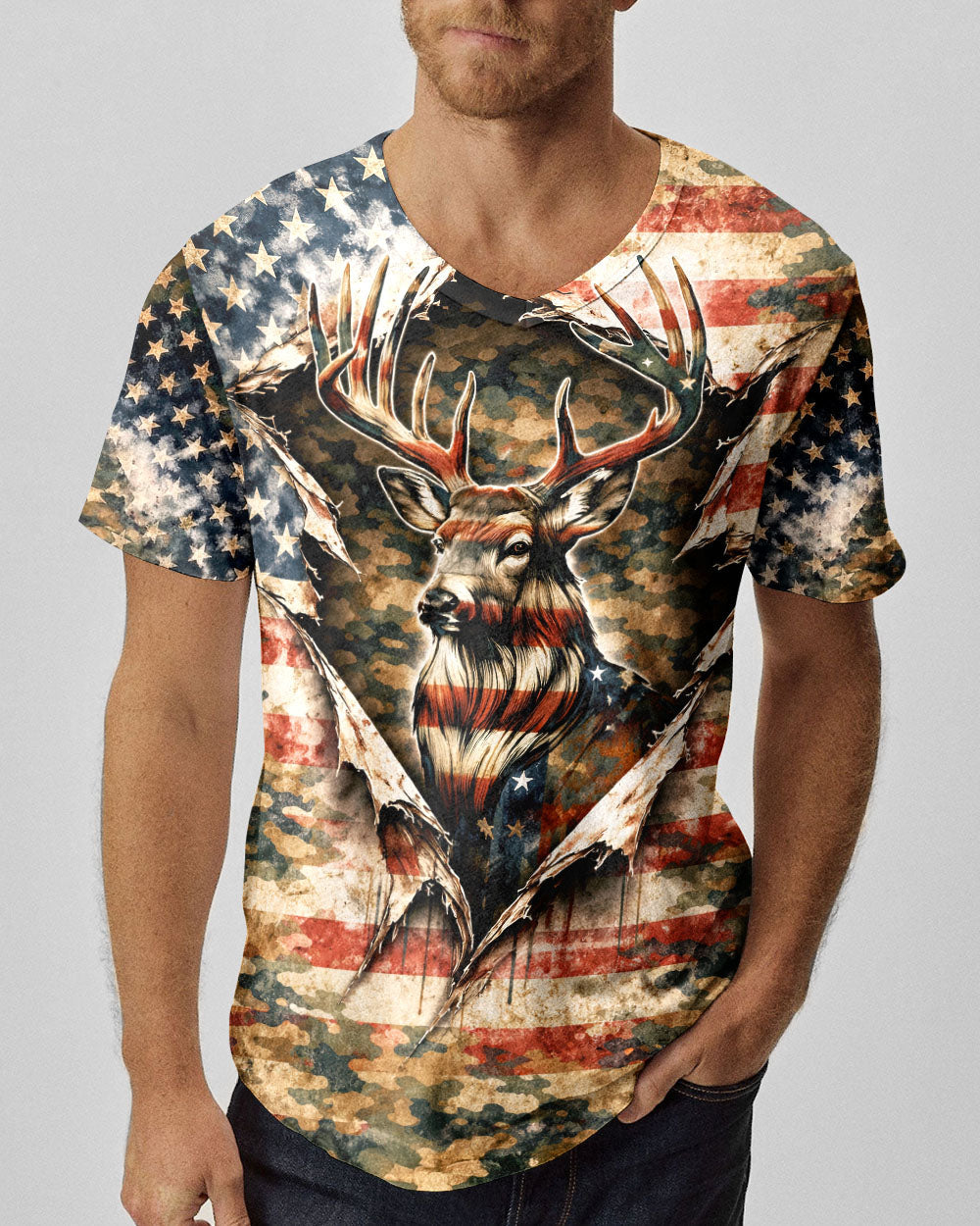 GRUNGE STARS AND STRIPES DEER HUNTING  ALL OVER PRINT - TLNT0304263