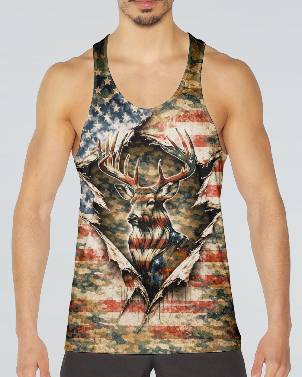 GRUNGE STARS AND STRIPES DEER HUNTING  ALL OVER PRINT - TLNT0304263